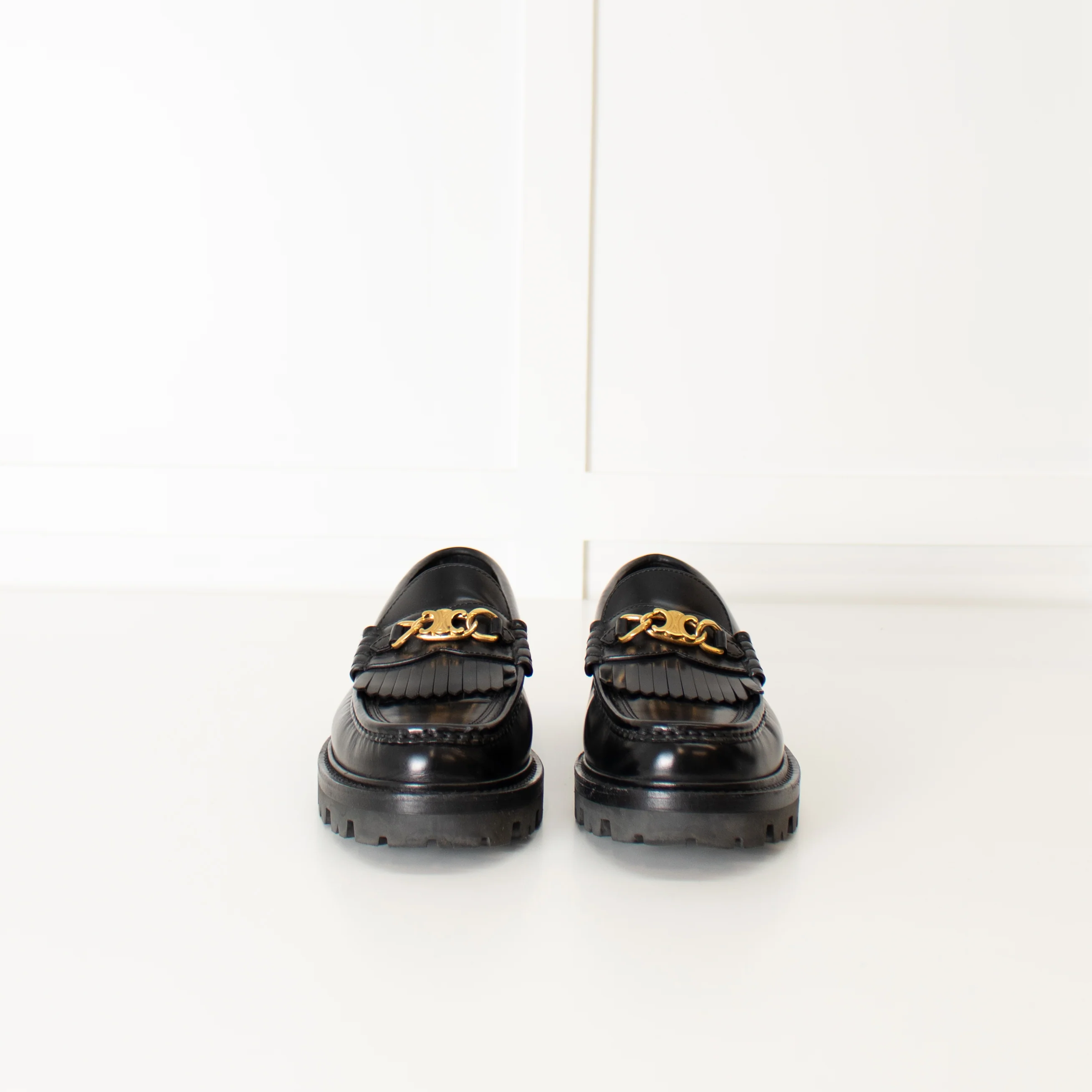 Celine Black Leather Triomphe Loafers - Image 3