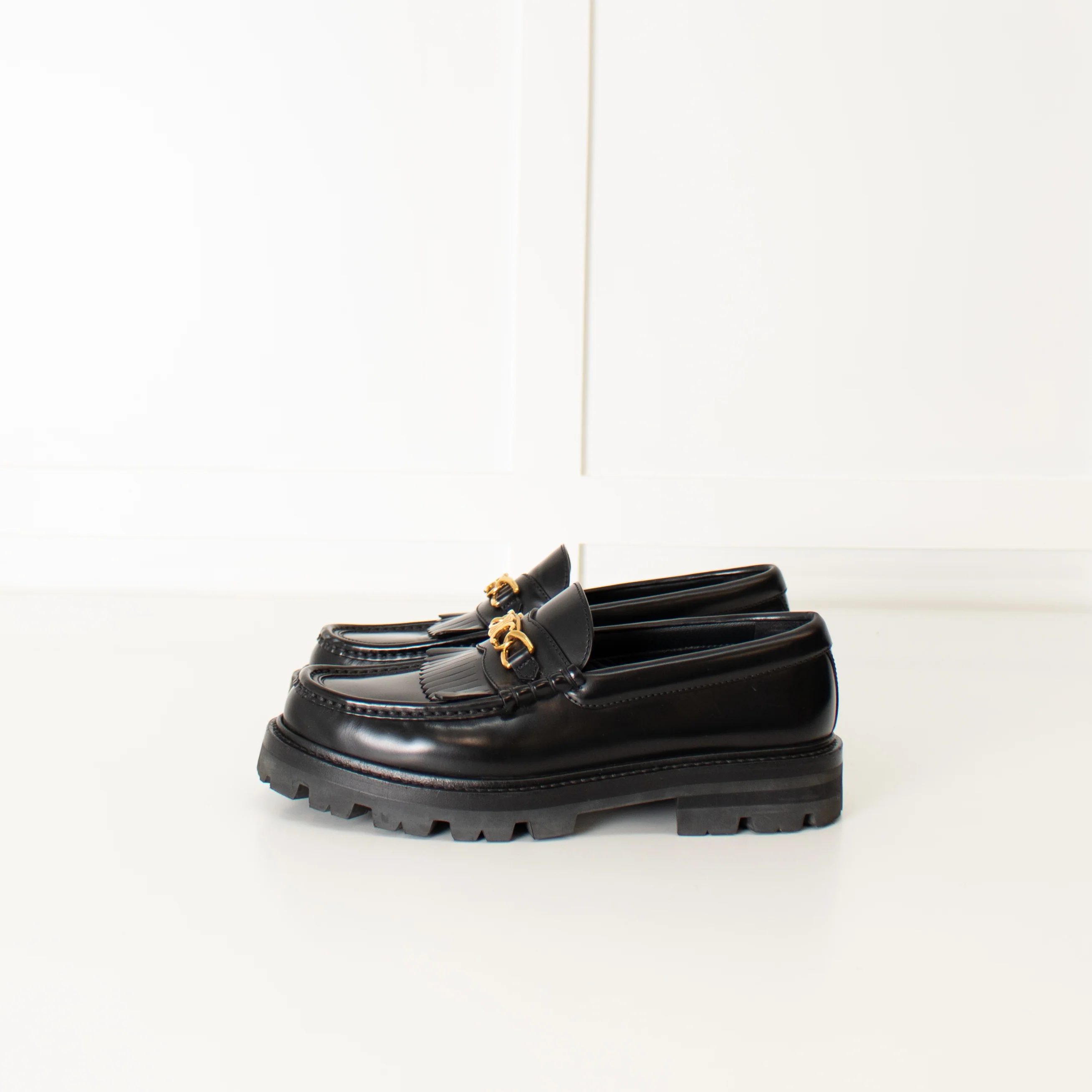 Celine Black Leather Triomphe Loafers - Image 4