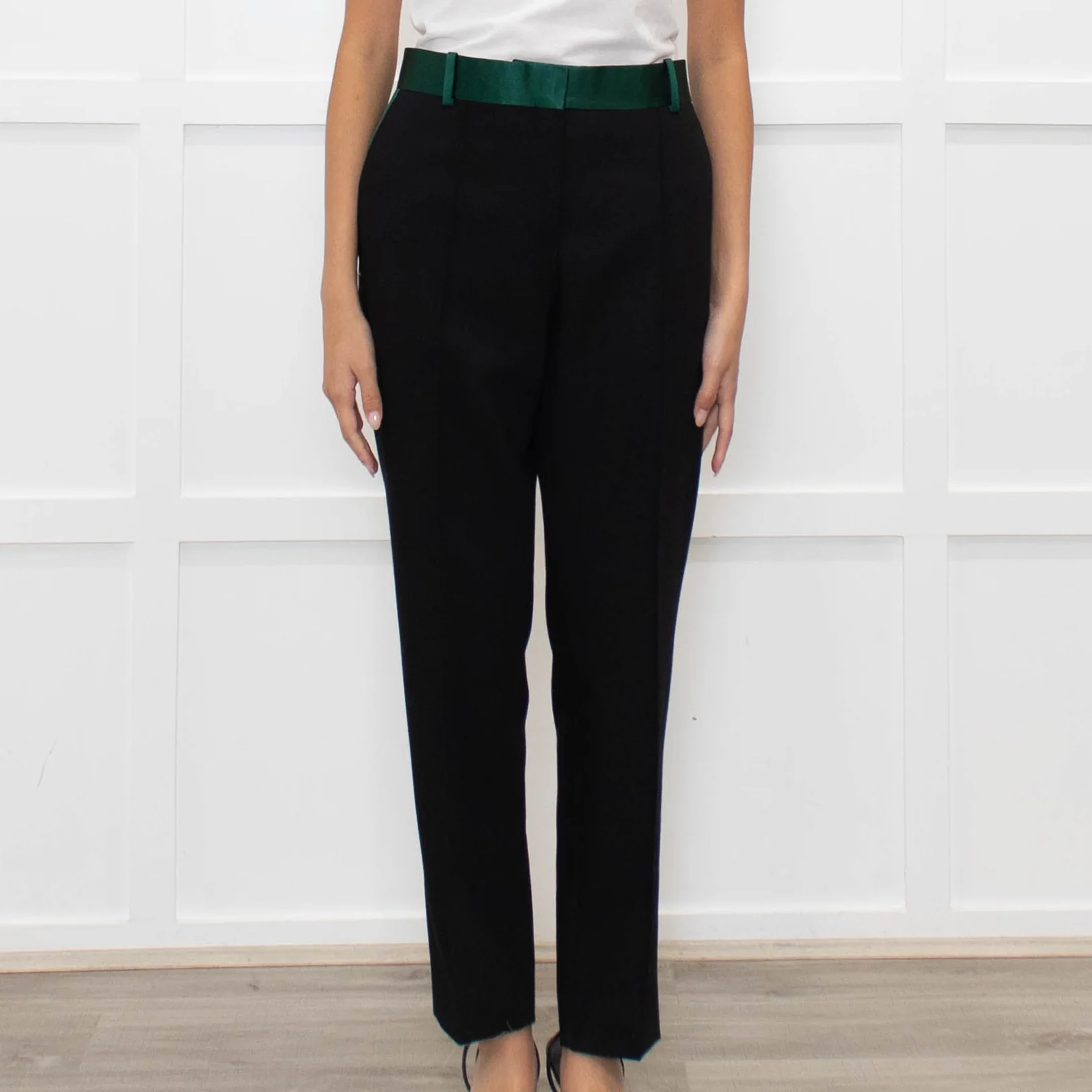 Celine Black Trousers With Green Waistband - Image 2
