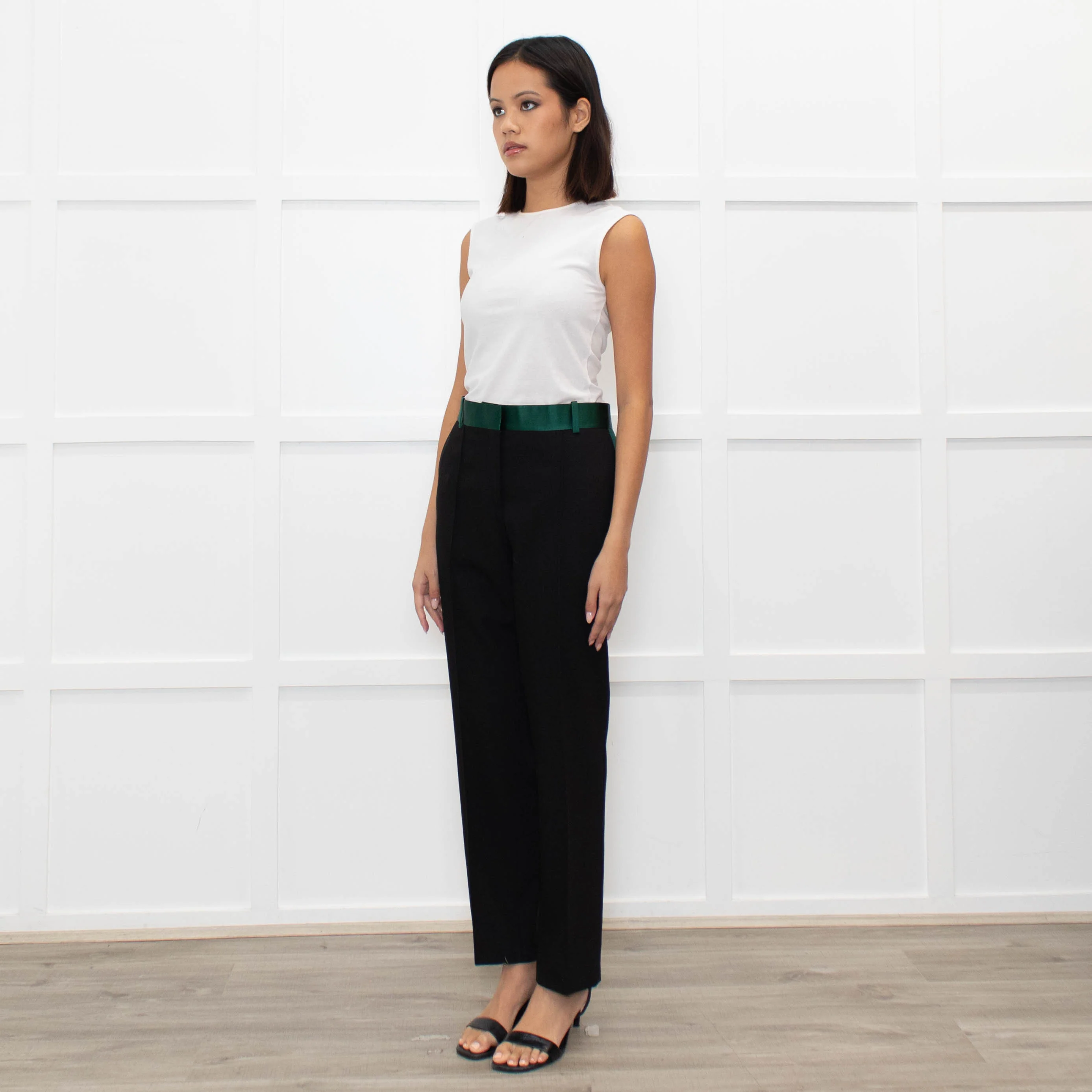 Celine Black Trousers With Green Waistband - Image 4
