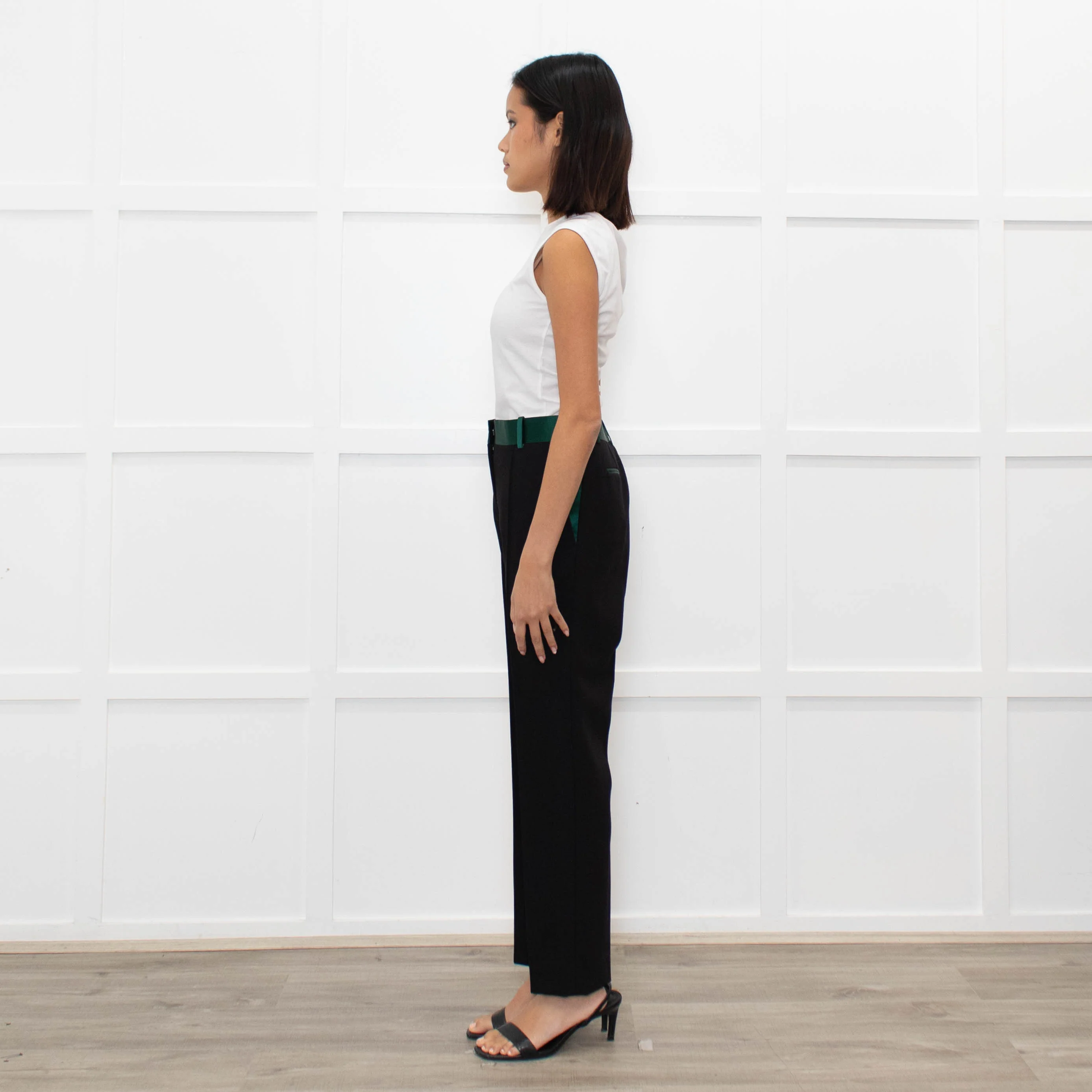 Celine Black Trousers With Green Waistband - Image 5