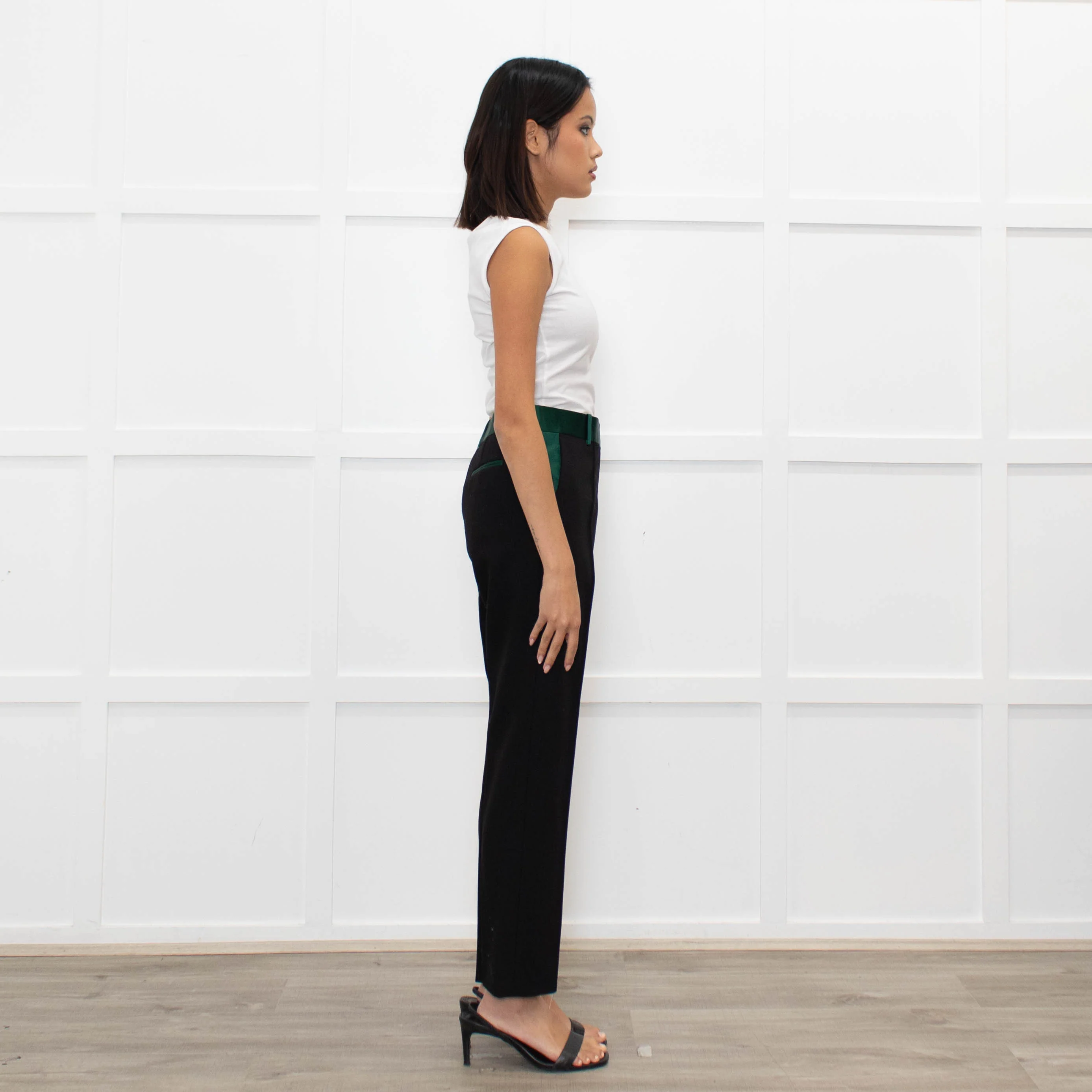 Celine Black Trousers With Green Waistband - Image 6