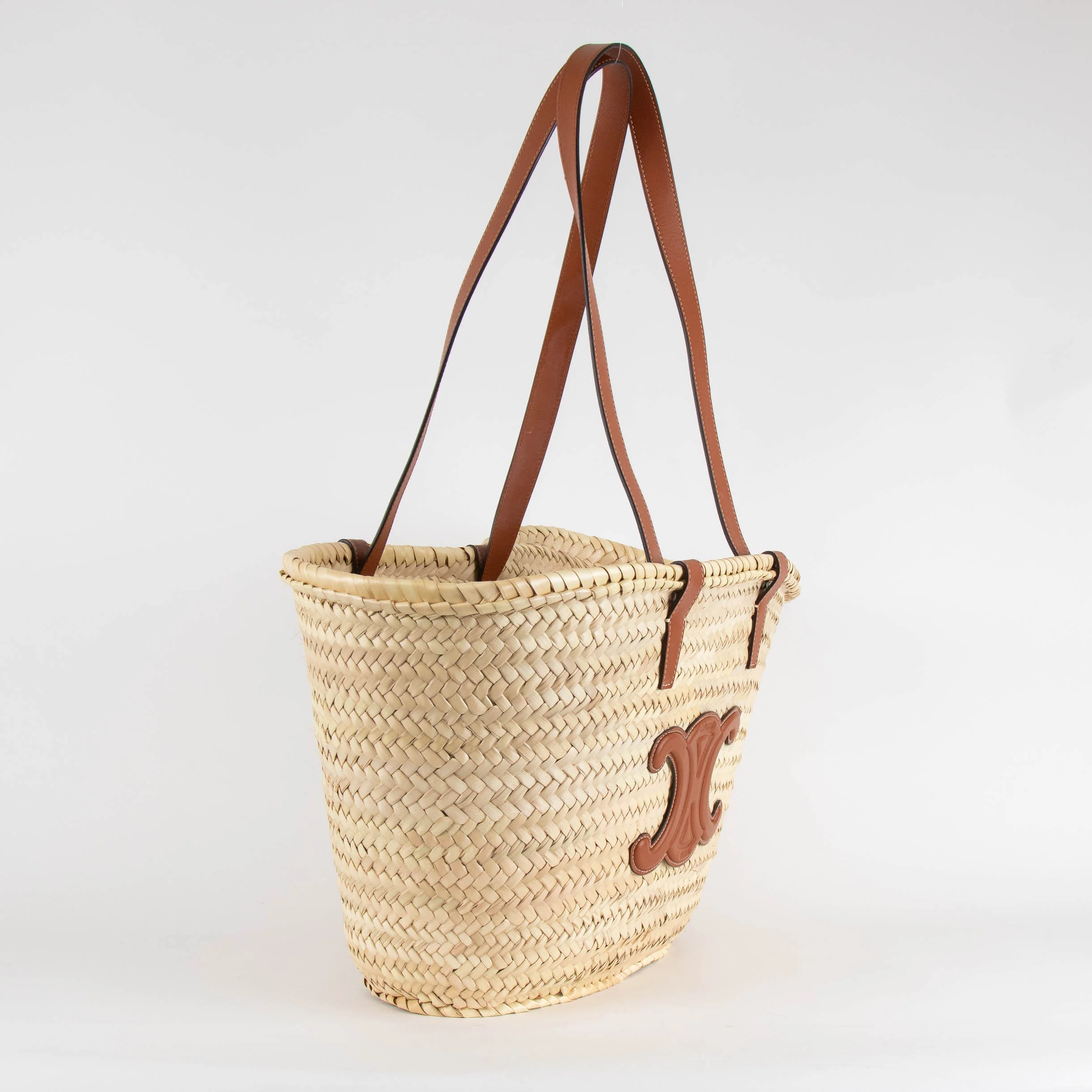 Celine Medium Triomphe Classic Panier Raffia Basket Bag - Image 3