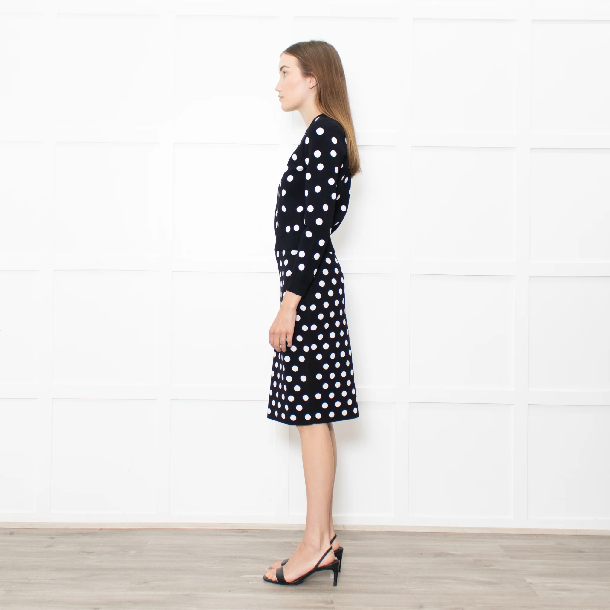 CH Carolina Herrera Black White Dot Stretchy Knit Pencil Skirt - Image 4