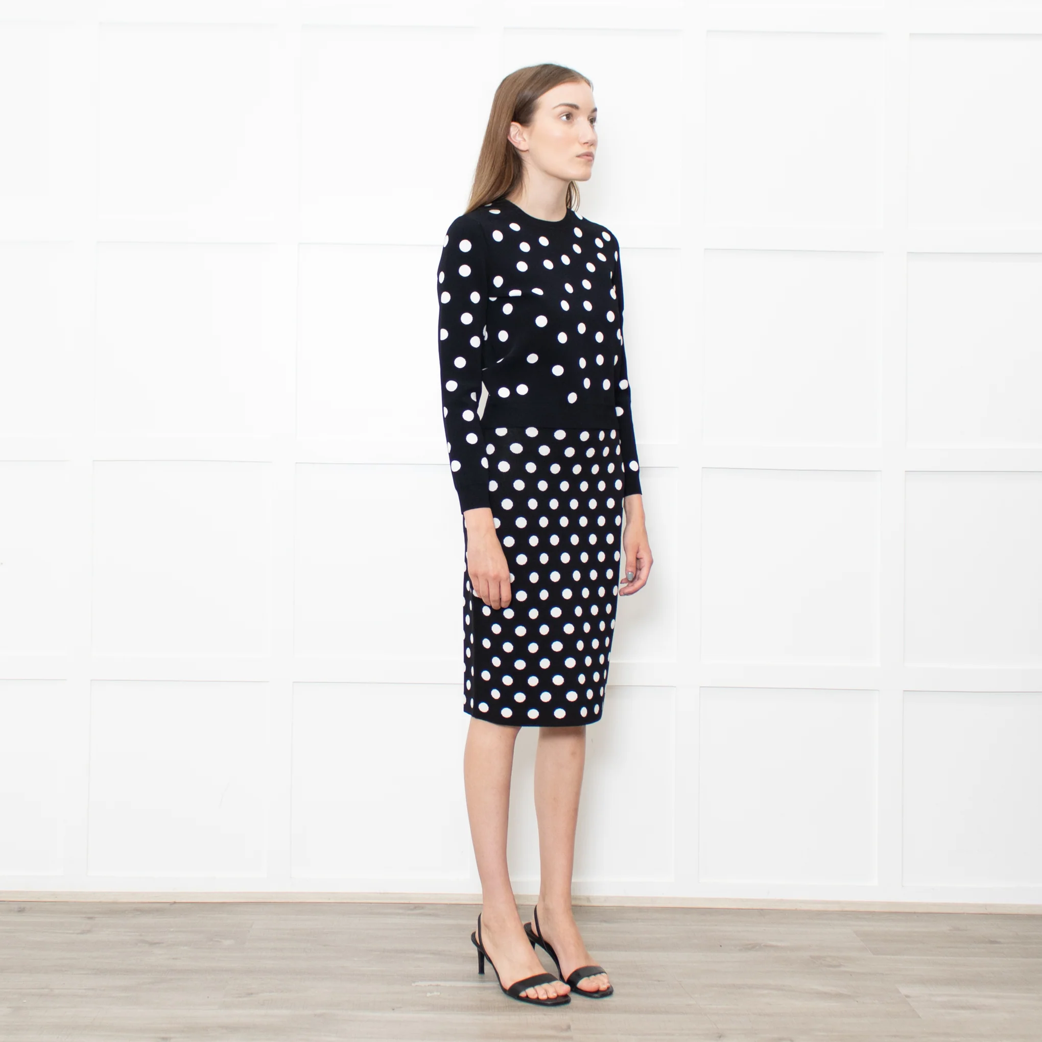 CH Carolina Herrera Black White Dot Stretchy Knit Pencil Skirt - Image 7