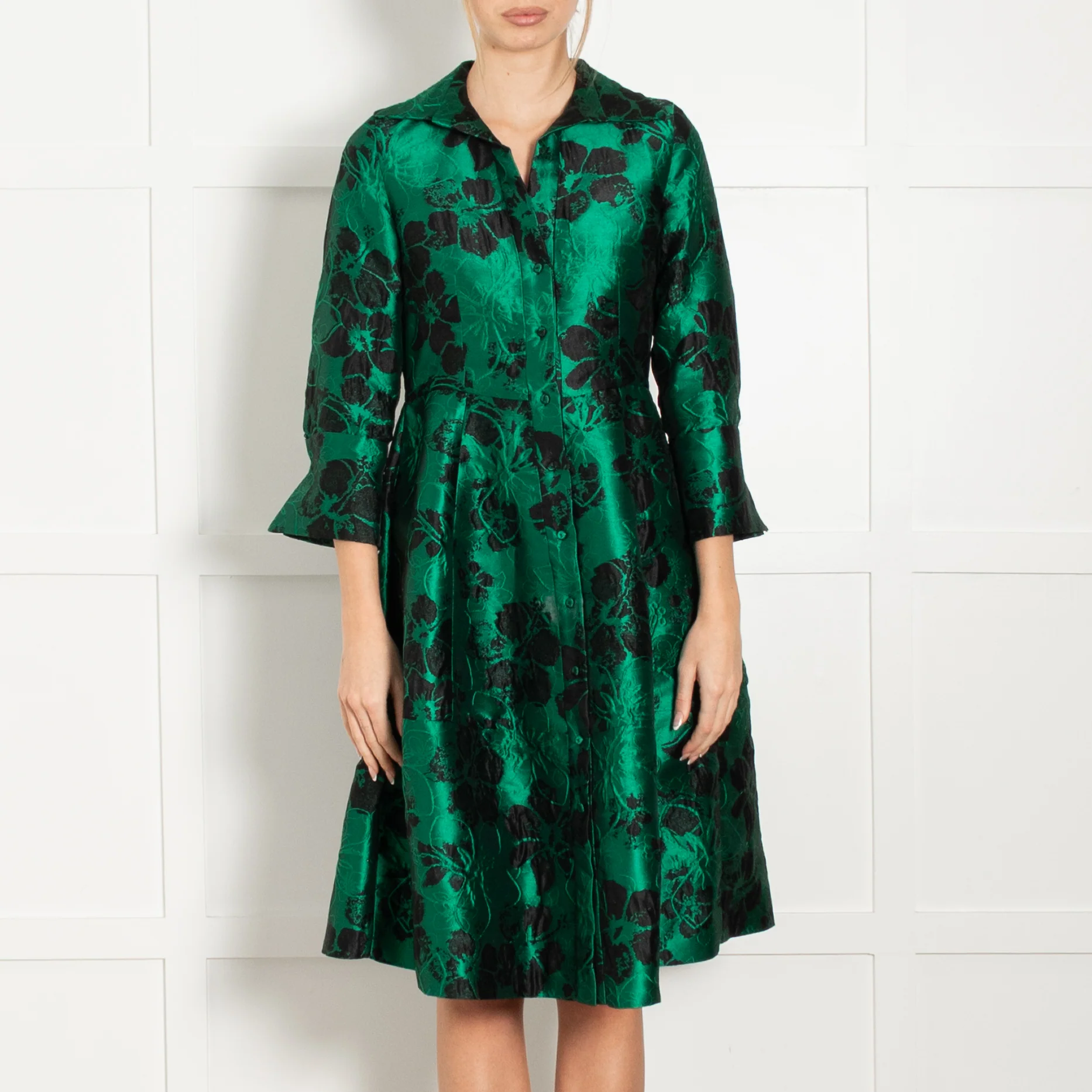 CH Carolina Herrera Jade Green Black Jacquard Dress - Image 2