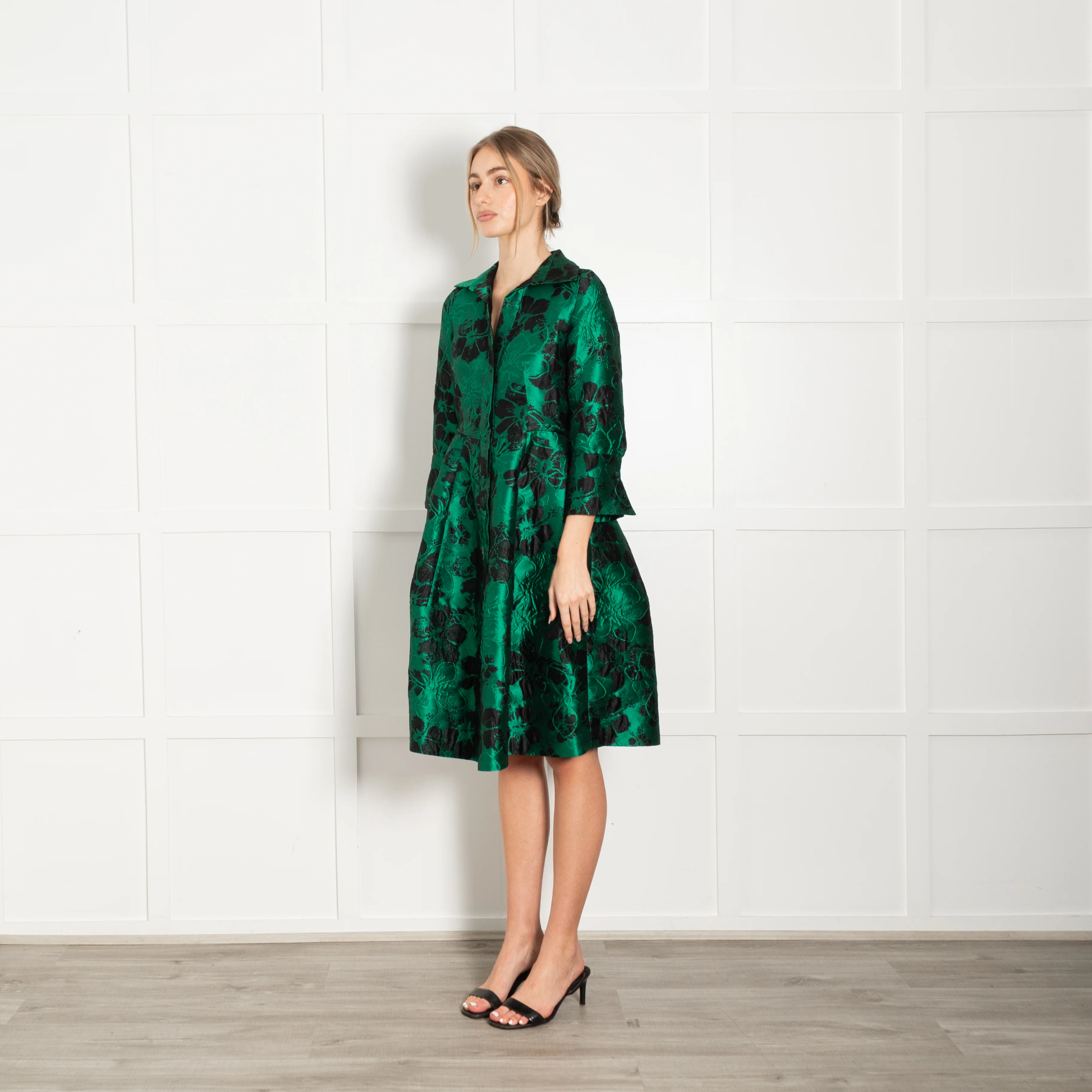 CH Carolina Herrera Jade Green Black Jacquard Dress - Image 3