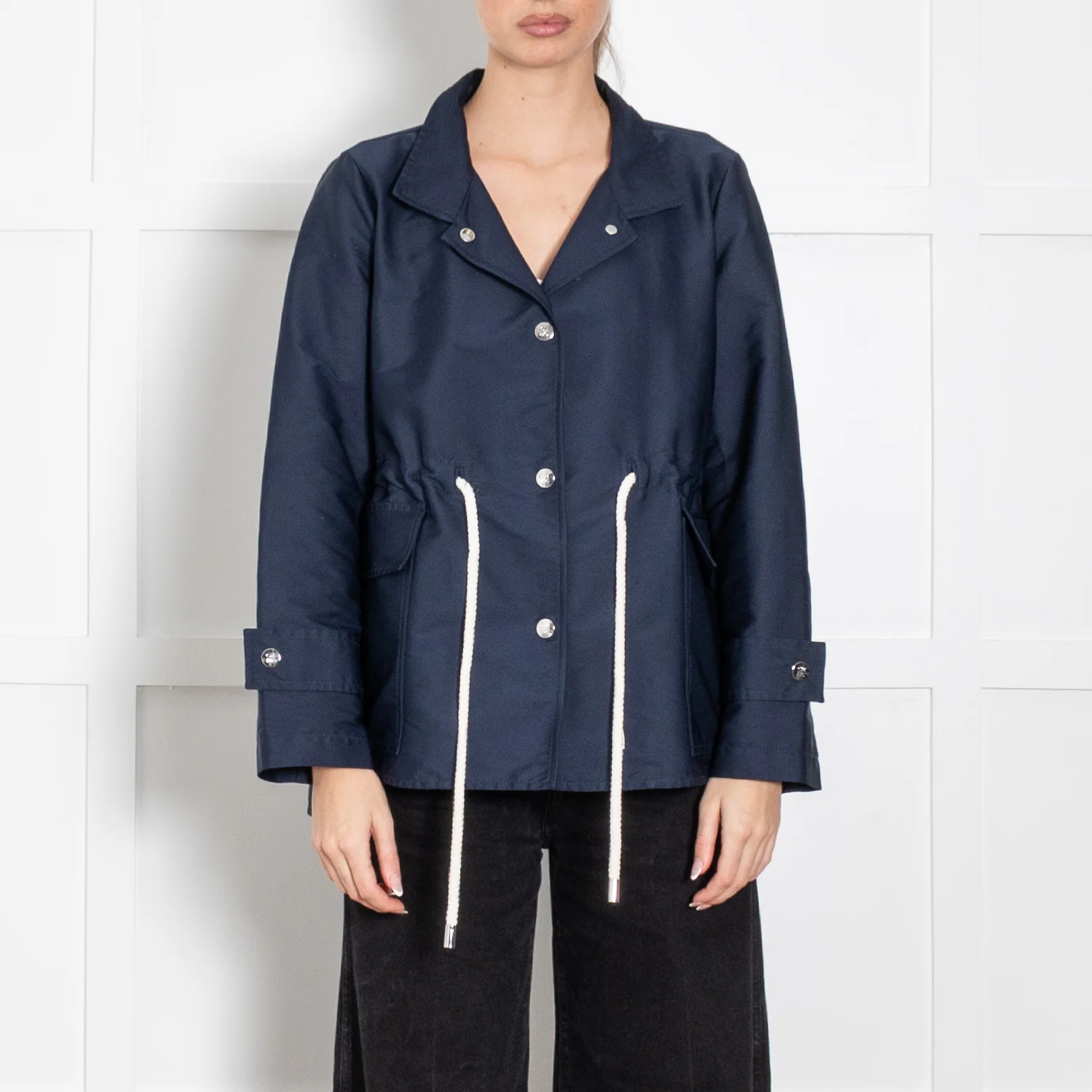 CH Carolina Herrera Navy Oversized White Rope Detail Jacket - Image 2
