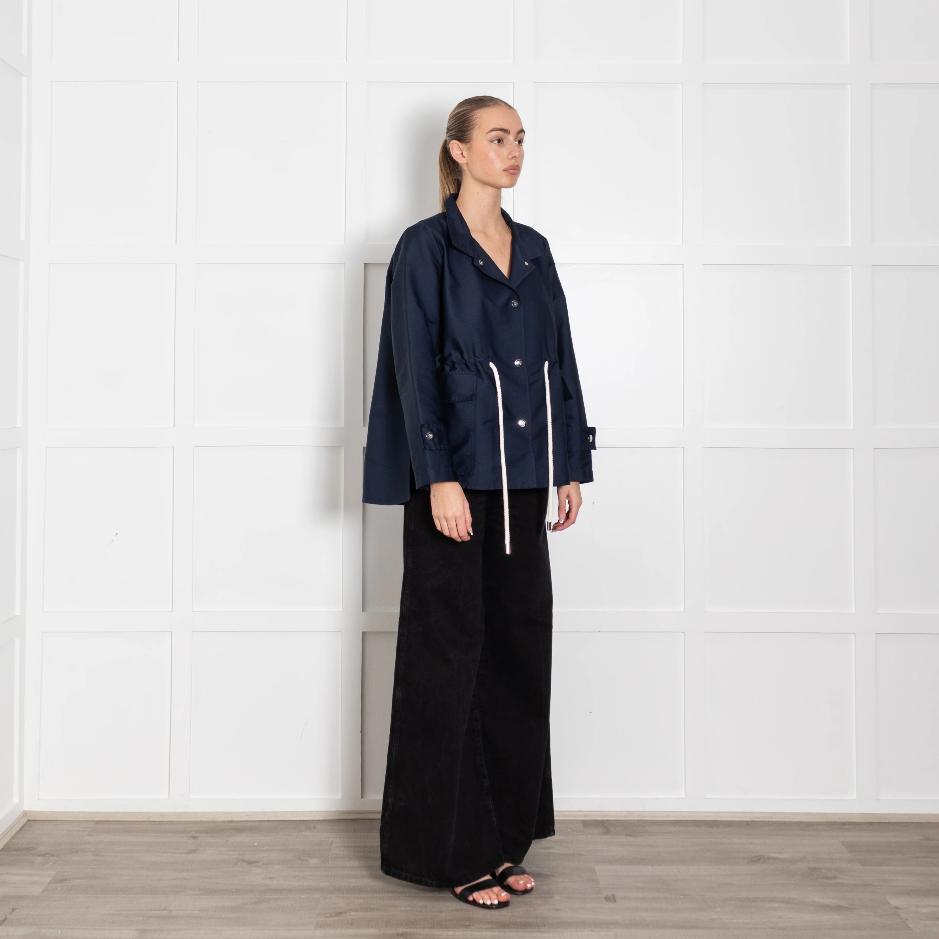 CH Carolina Herrera Navy Oversized White Rope Detail Jacket - Image 7