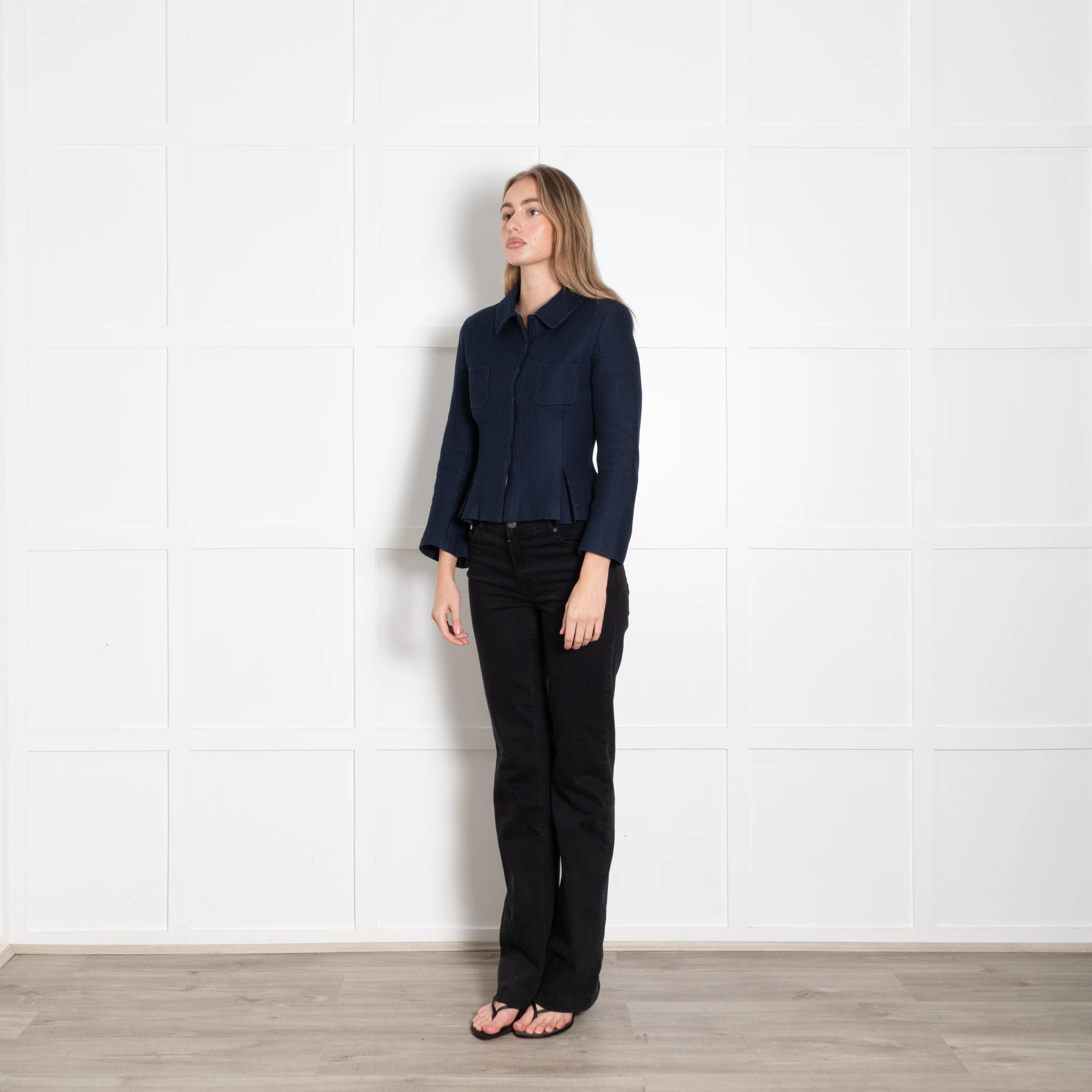 CH Carolina Herrera Navy Textured Short Jacket - Image 3