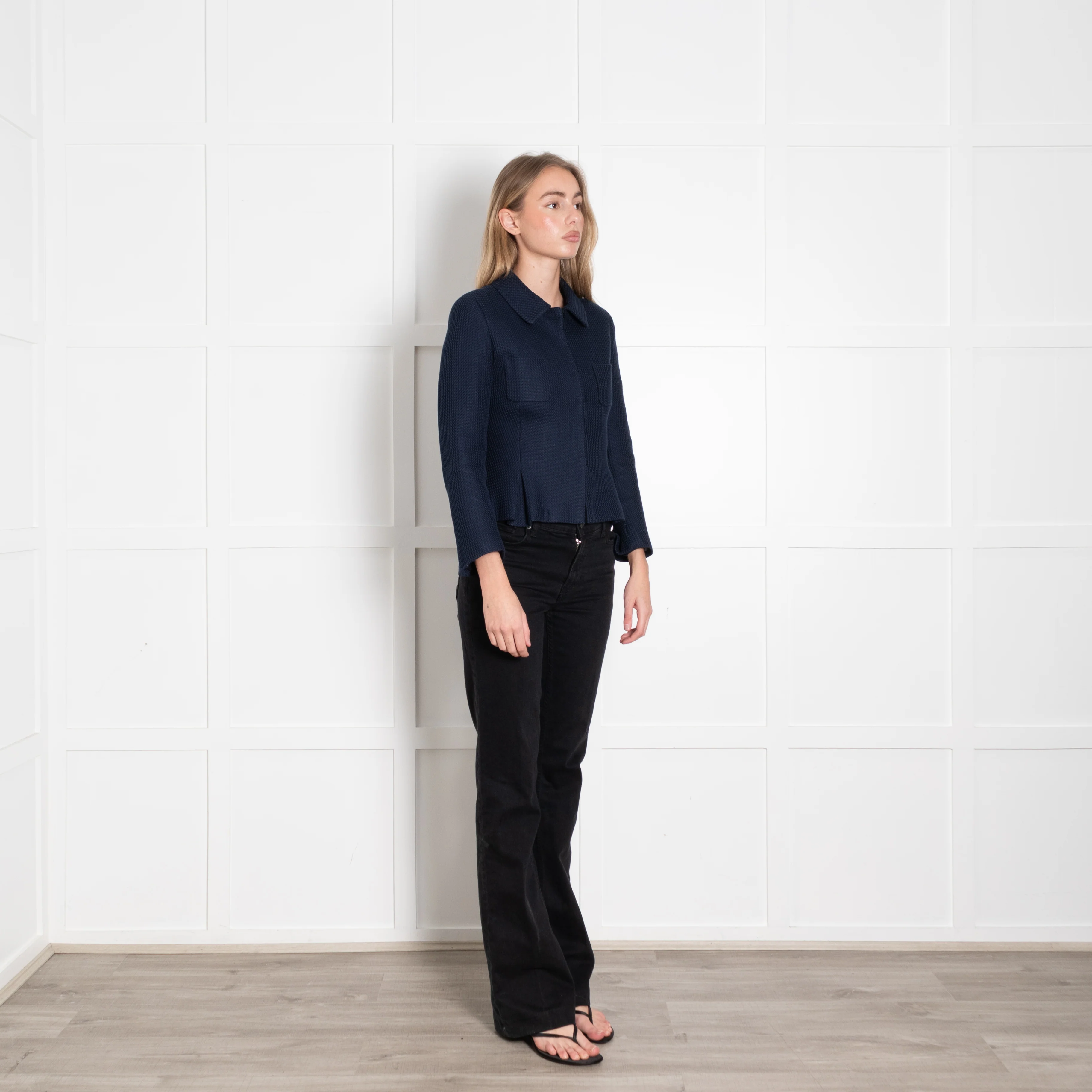 CH Carolina Herrera Navy Textured Short Jacket - Image 7