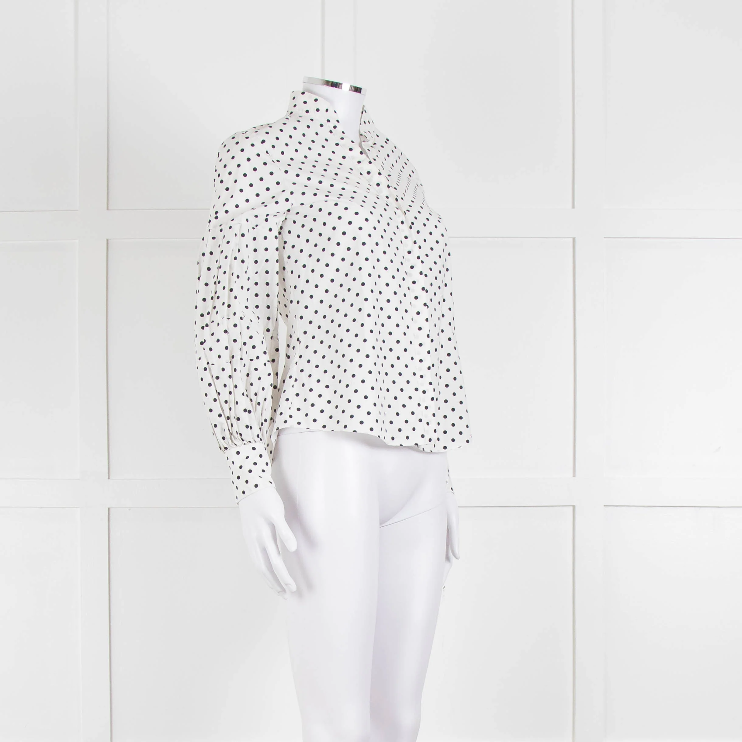 CH Carolina Herrera White Black Polka Dot Cotton Shirt - Image 2