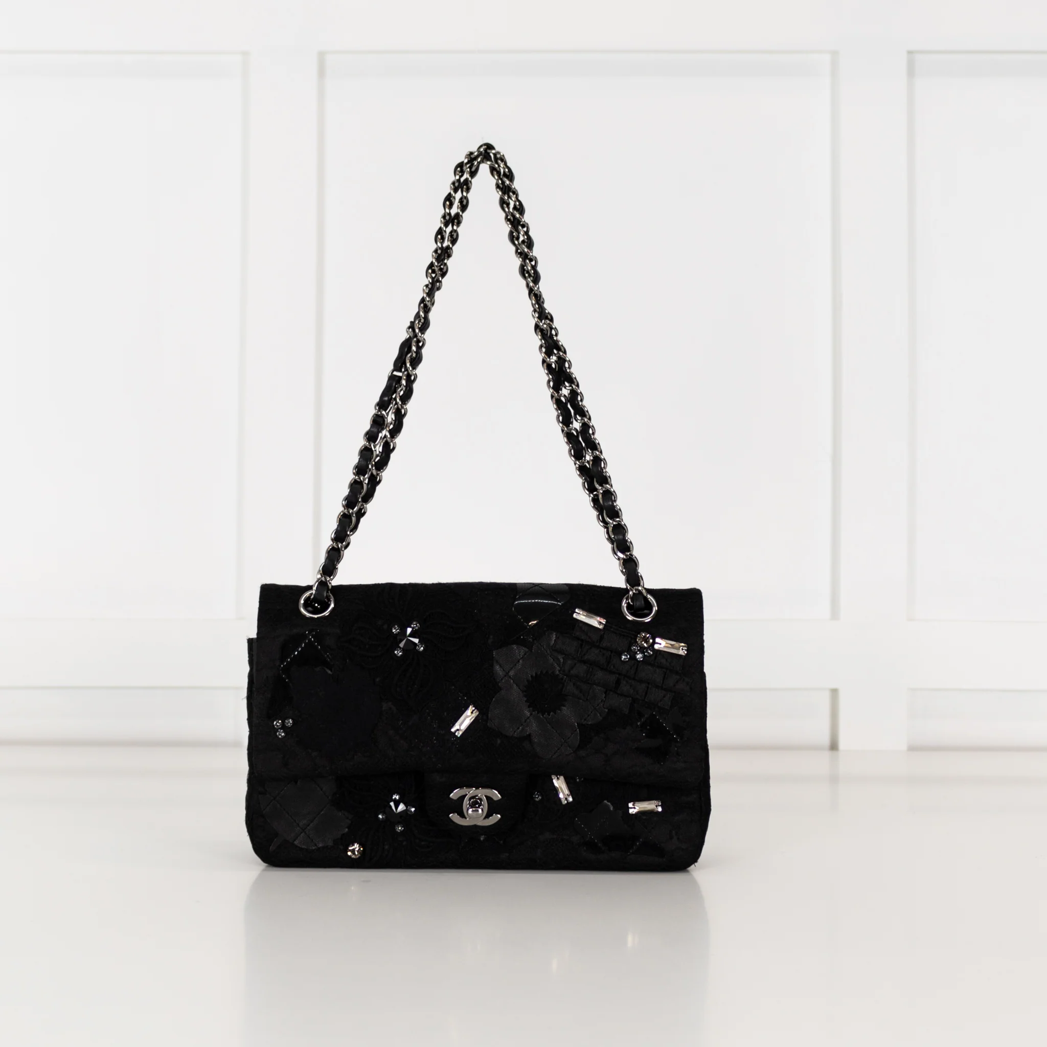 Chanel Black Lace and Patent 2016 Metiers D'art Flap with Gunmetal Hardware
