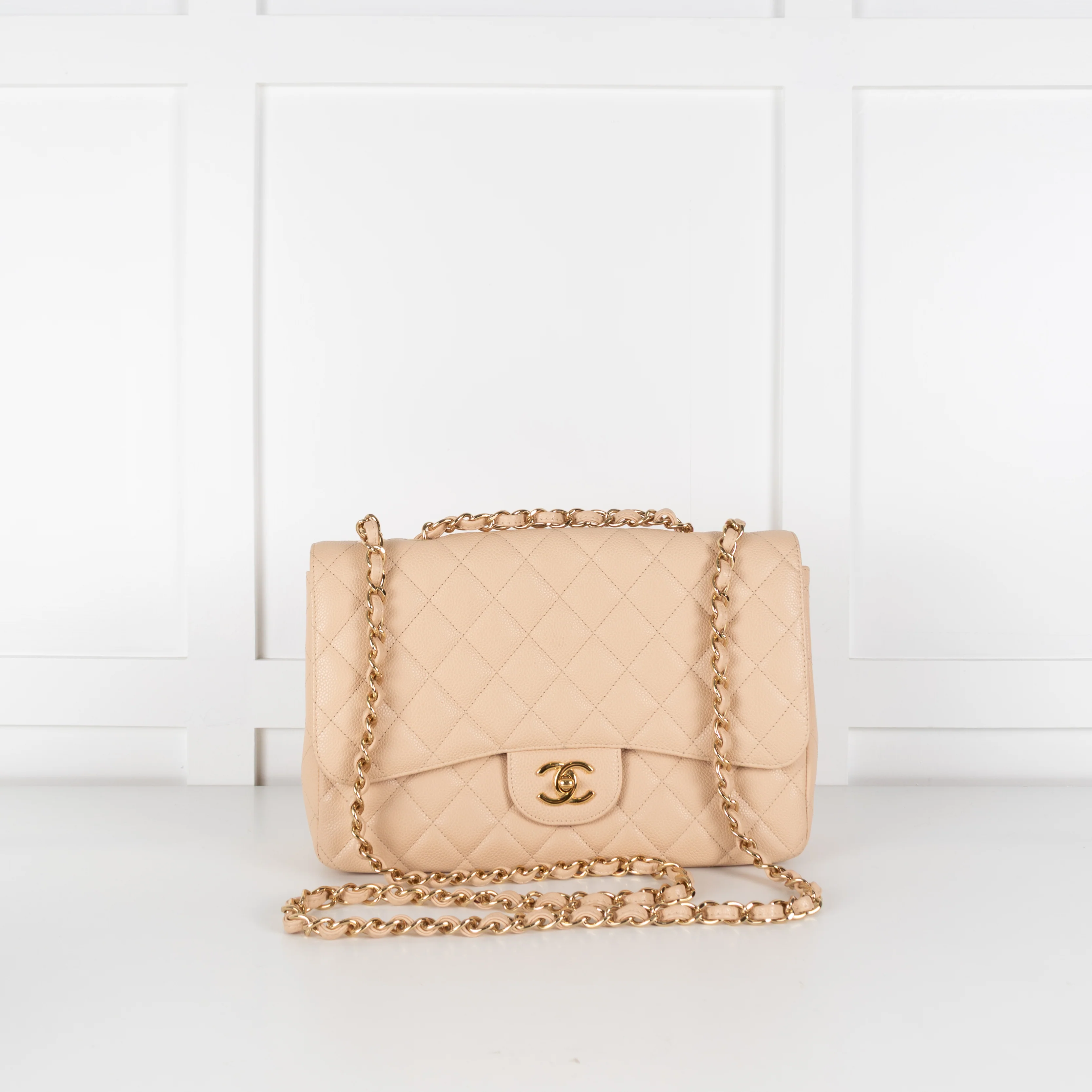 Chanel Beige Jumbo Single Flap Caviar Bag - Image 5