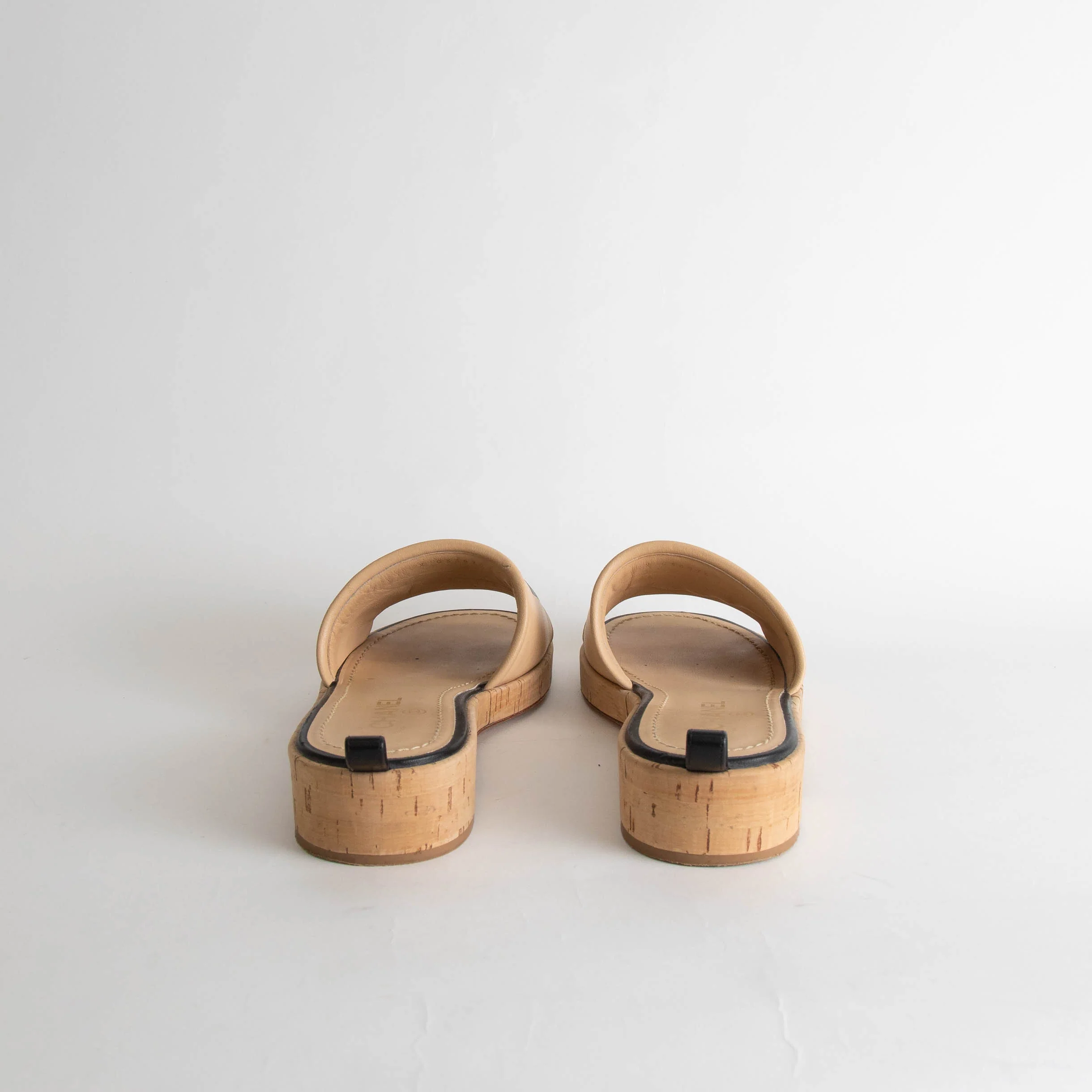 Chanel Beige Leather Logo Cork Sole Sandals - Image 5