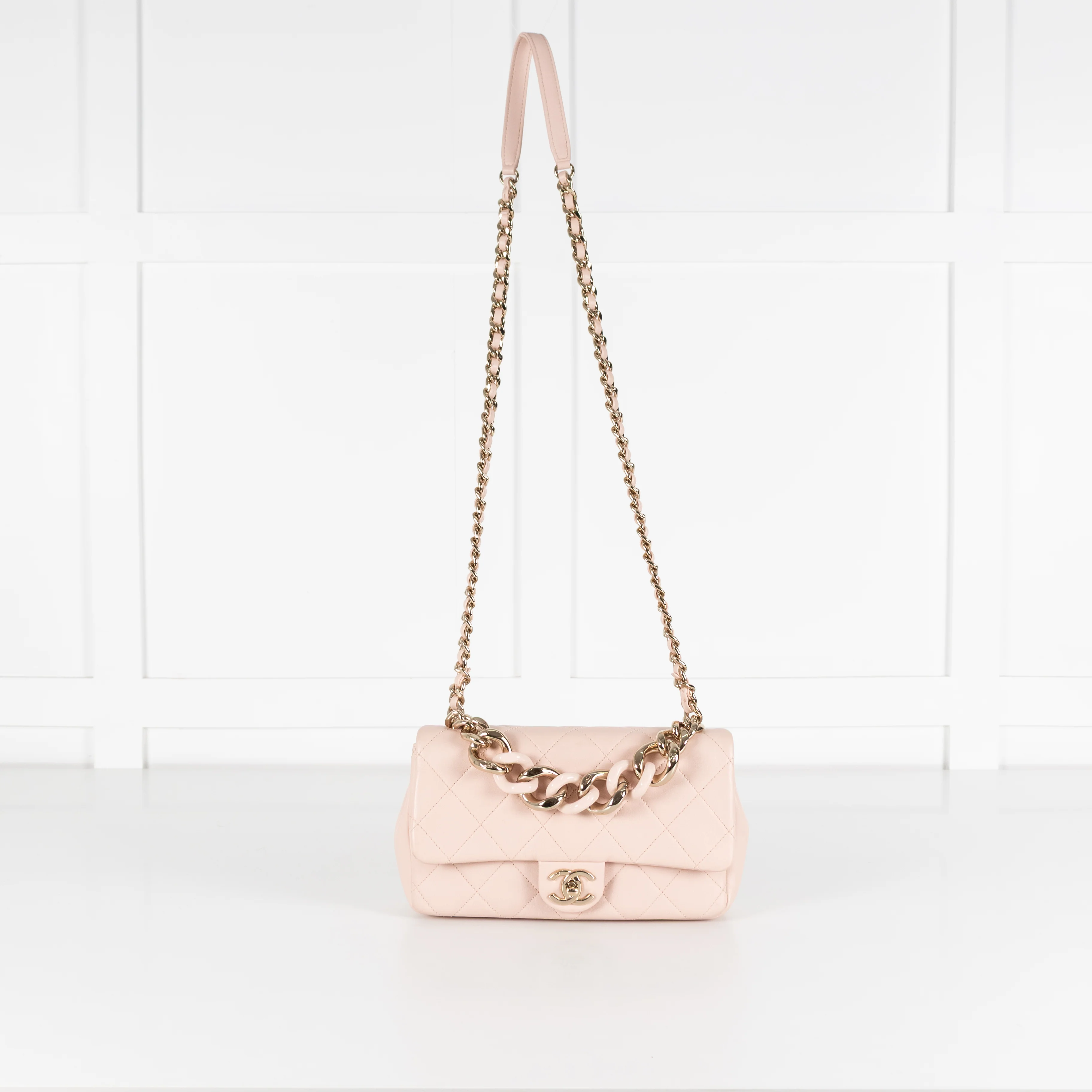 Chanel Beige Pink Leather Bi-Colour Chain Flap Bag