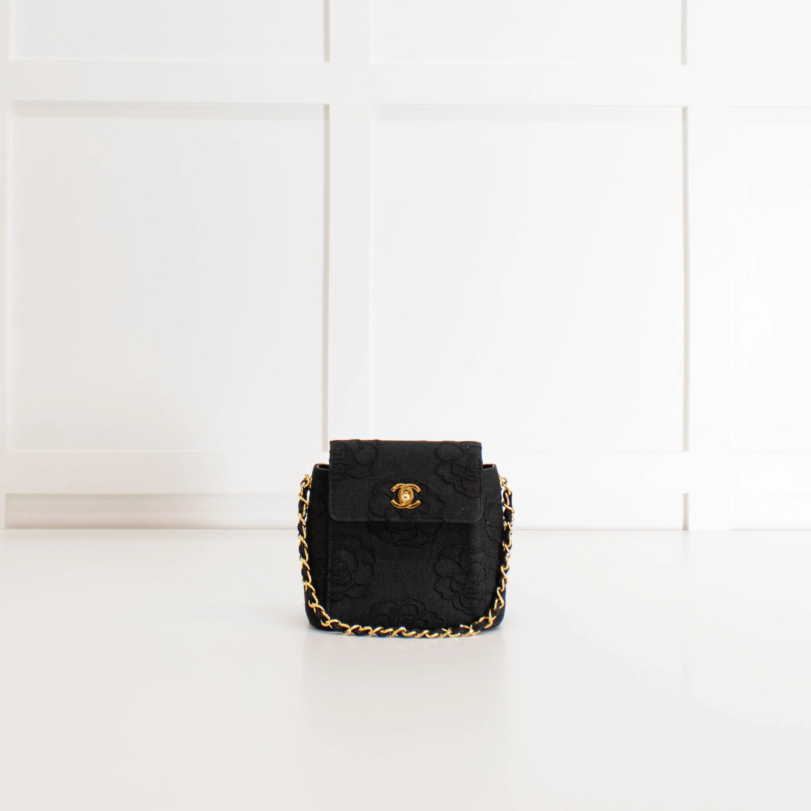Chanel Black Canvas Camellia Bucket Bag - Image 3