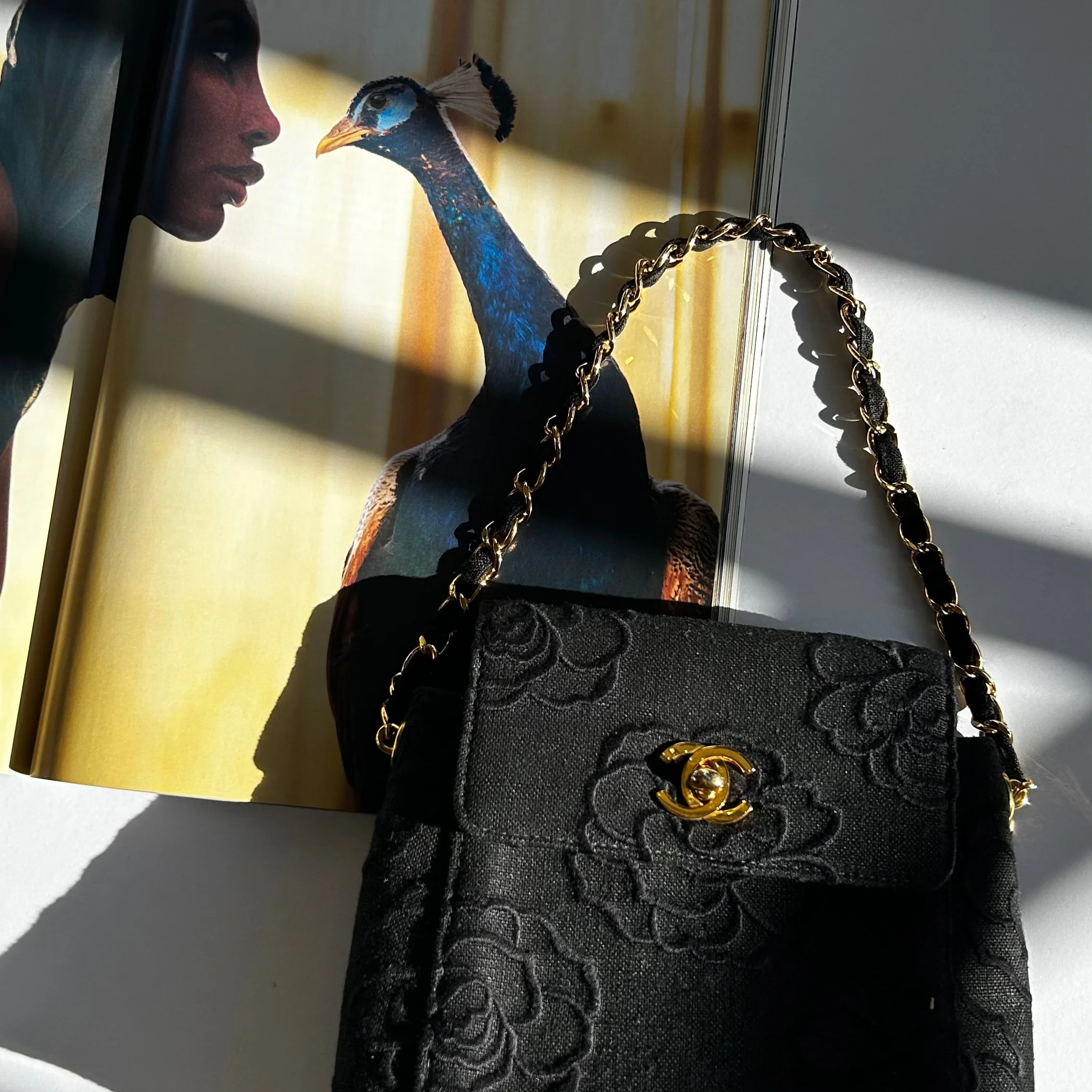 Chanel Black Canvas Camellia Bucket Bag - Image 6