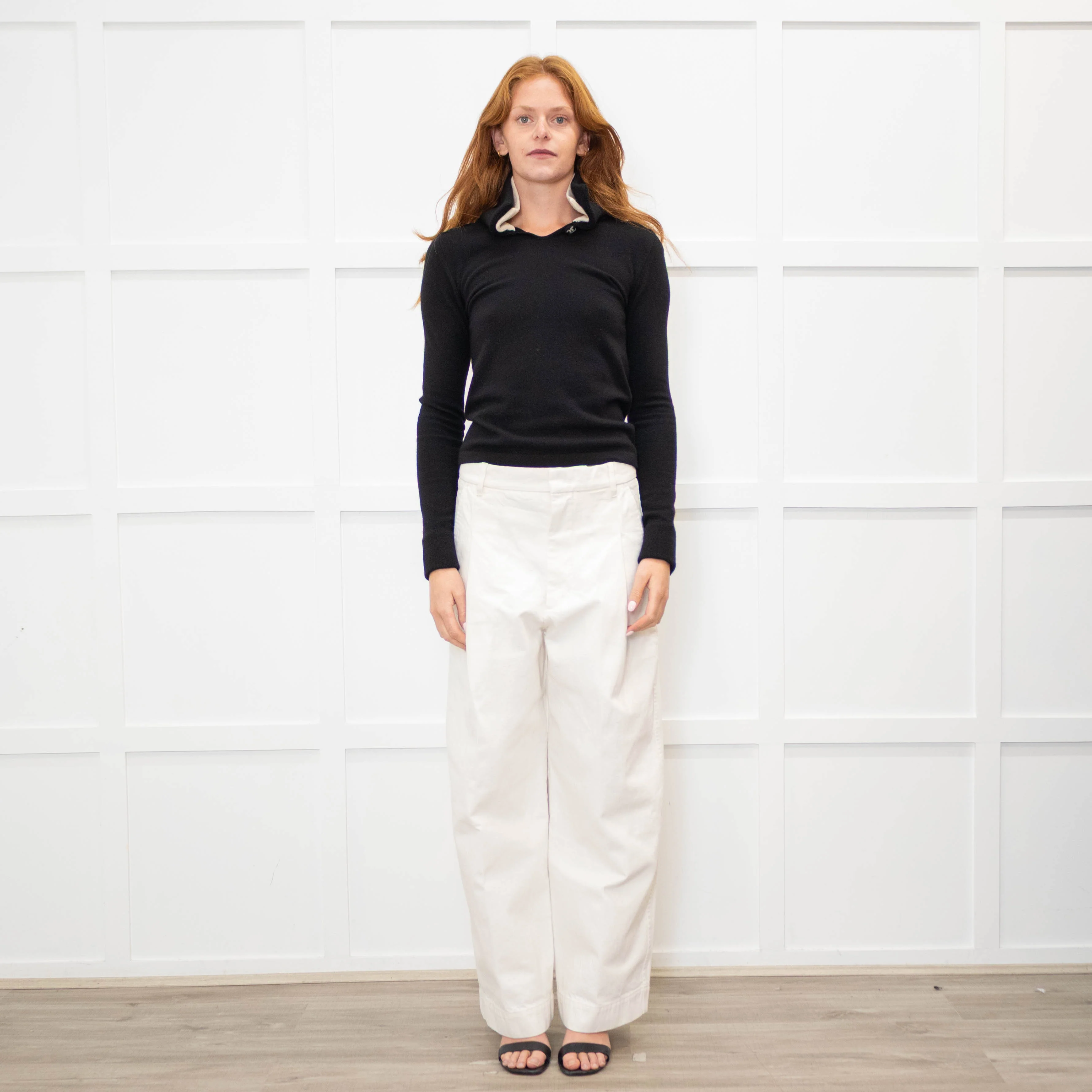 Chanel Black Cashmere Sweater With Cream Inset Collar