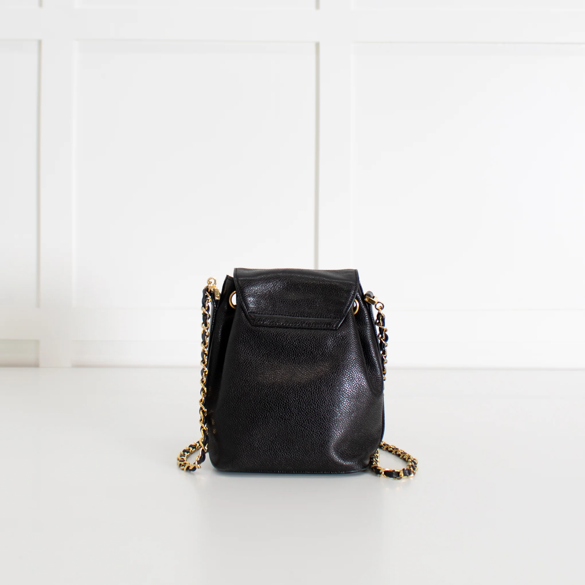Chanel Black Caviar Leather Vintage Classic Flap Drawstring Crossbody Bag - Image 7