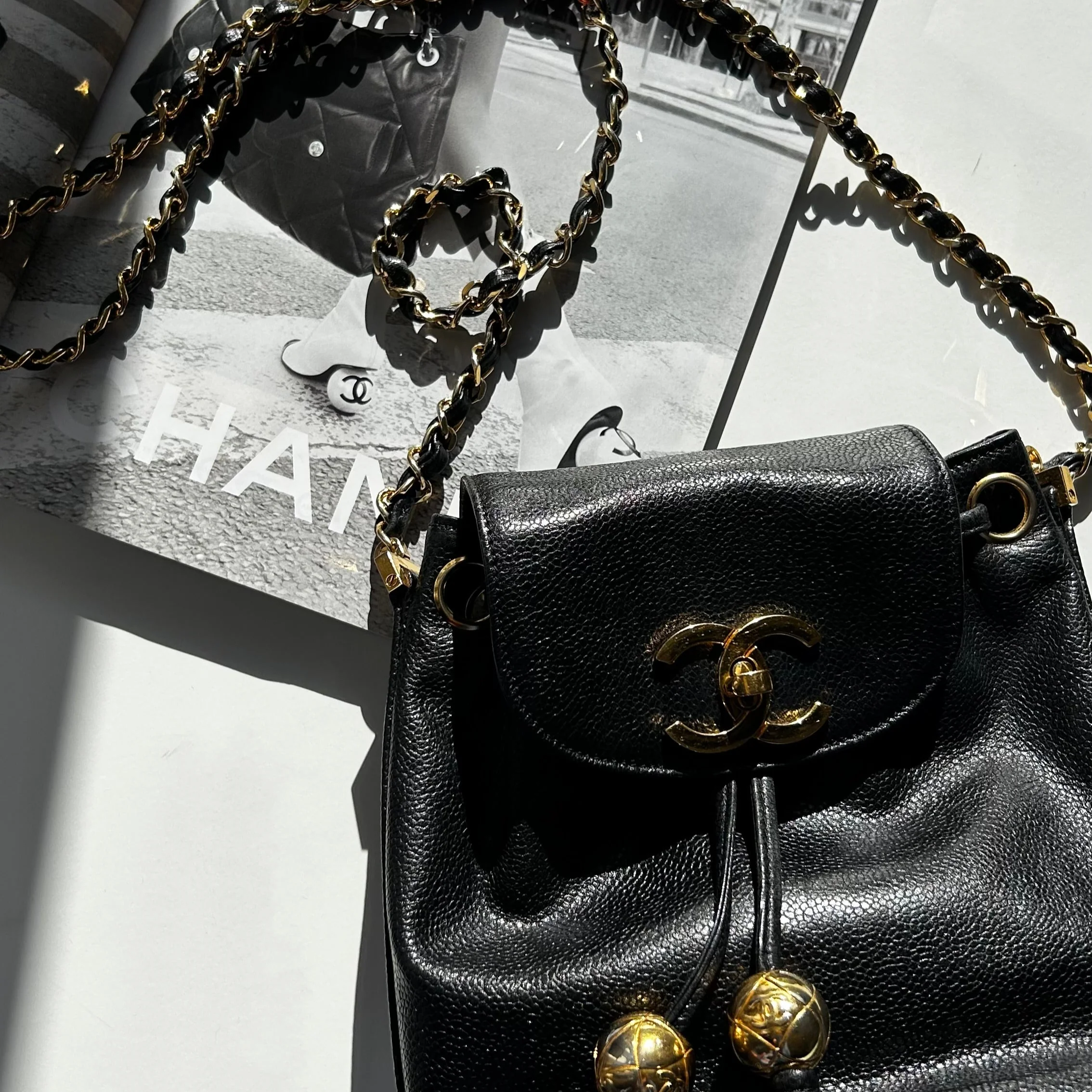 Chanel Black Caviar Leather Vintage Classic Flap Drawstring Crossbody Bag - Image 8