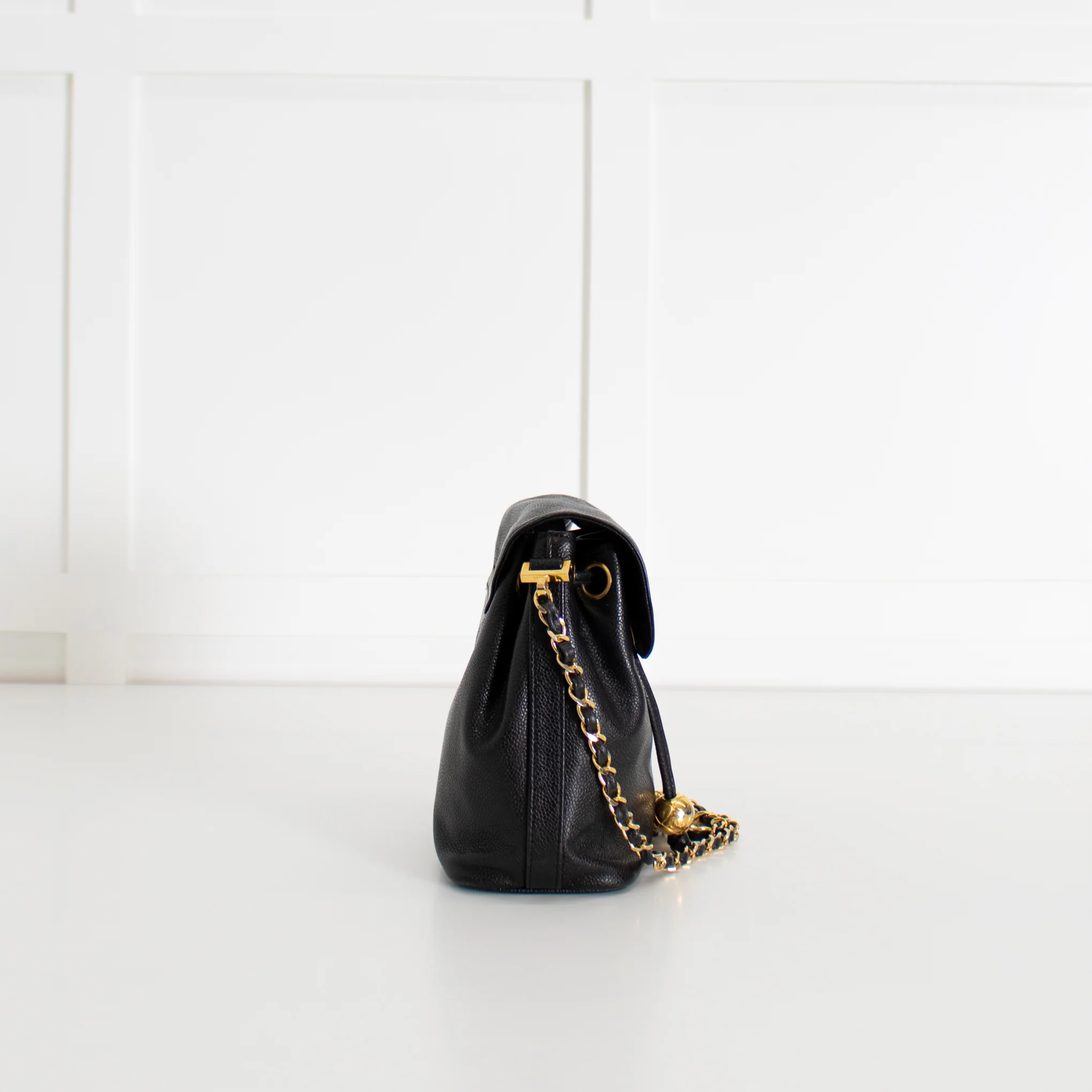 Chanel Black Caviar Leather Vintage Classic Flap Drawstring Crossbody Bag - Image 9