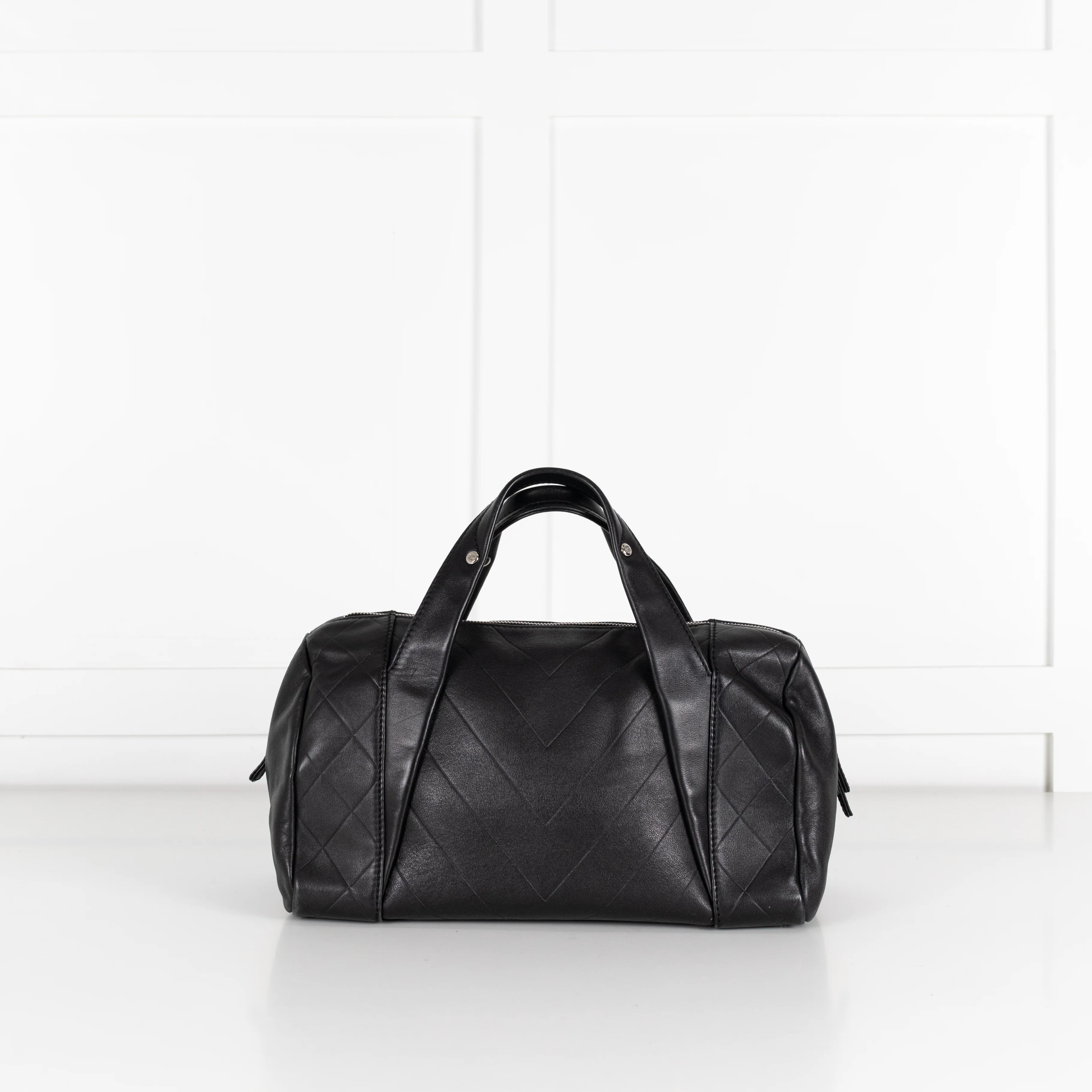 Chanel Black CC Chevron Quilted Lambskin Boston Bag - Image 5