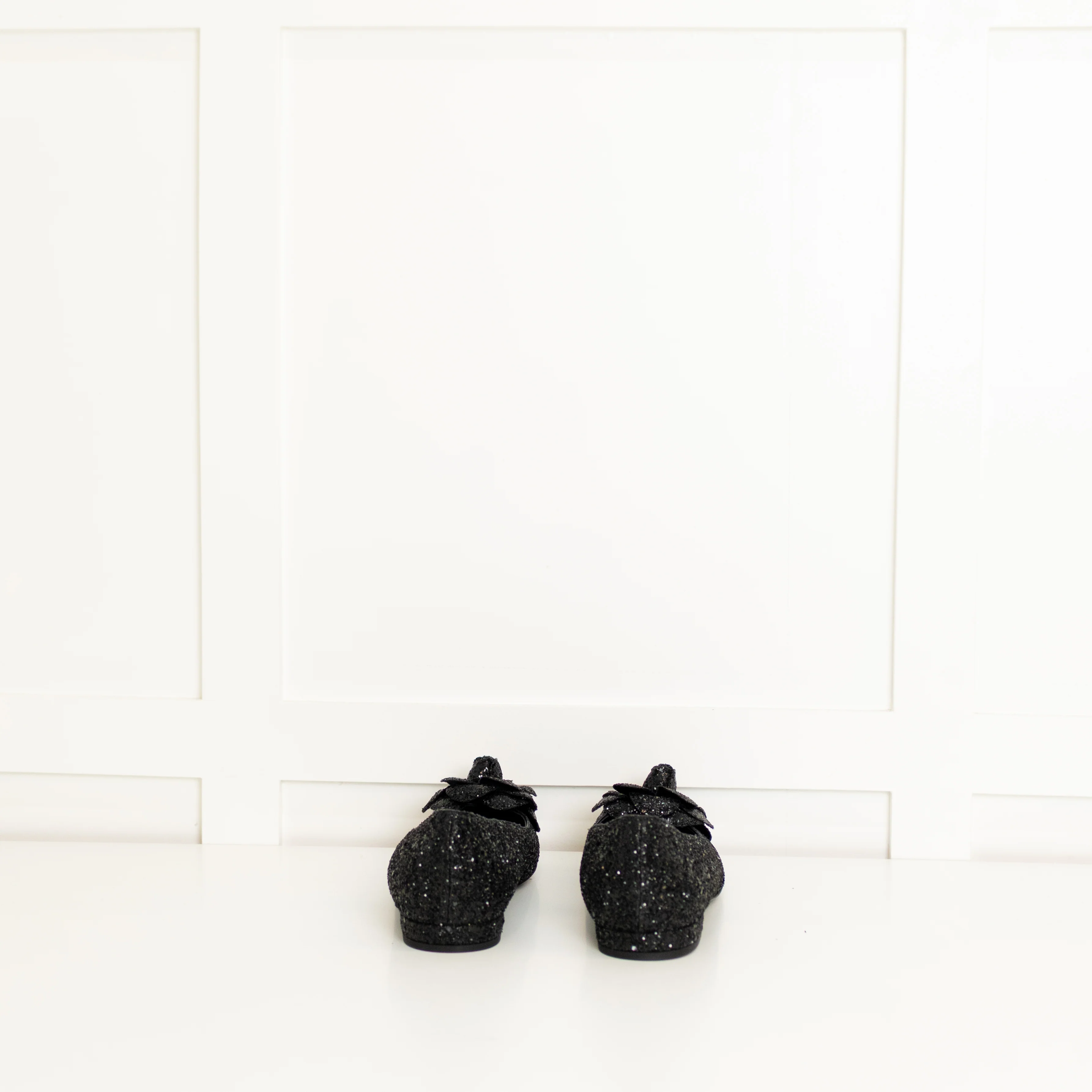 Chanel Black Glitter Camelia Flat Ballerinas - Image 5