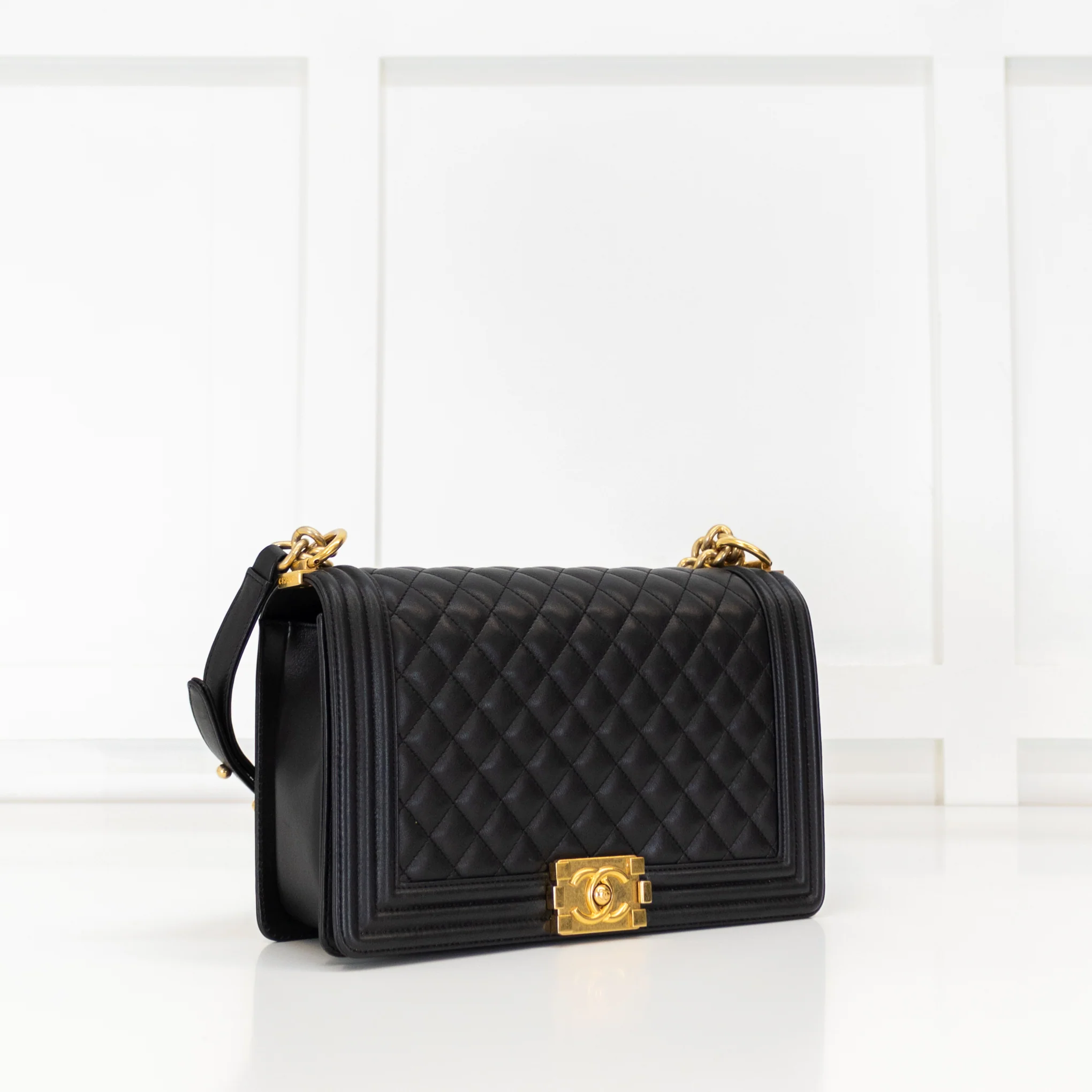 Chanel Black Lambskin Large Quilted Boy Bag with Gold Hardware - Image 4
