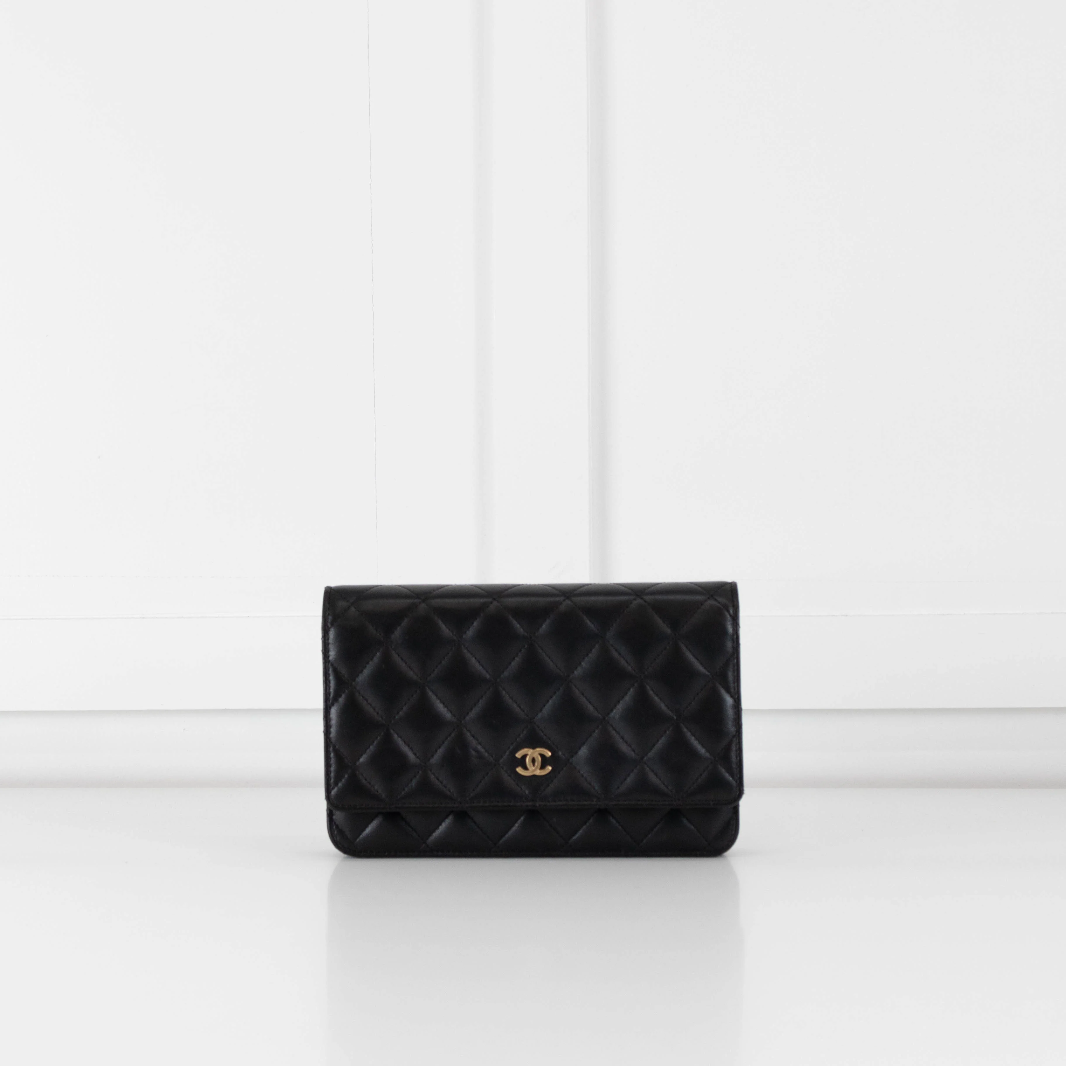 Chanel Black Lambskin Leather Wallet On Chain Bag