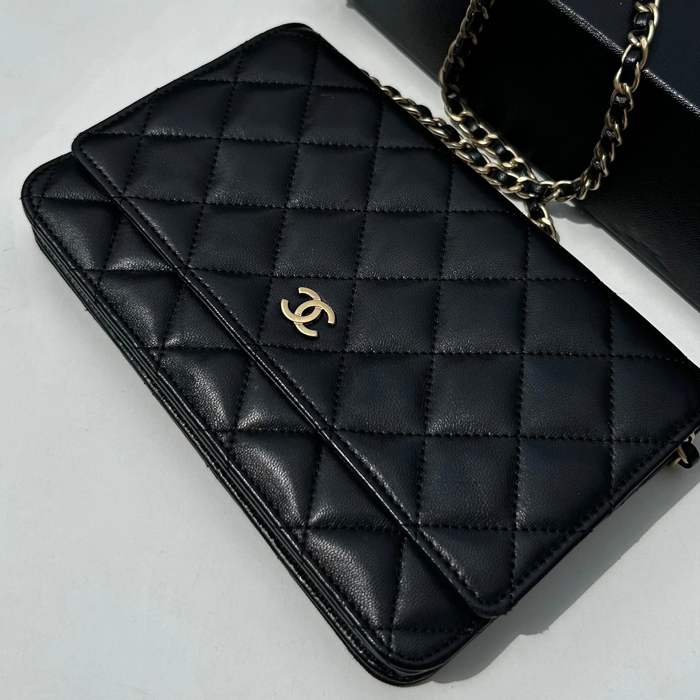 Chanel Black Lambskin Leather Wallet On Chain Bag - Image 13