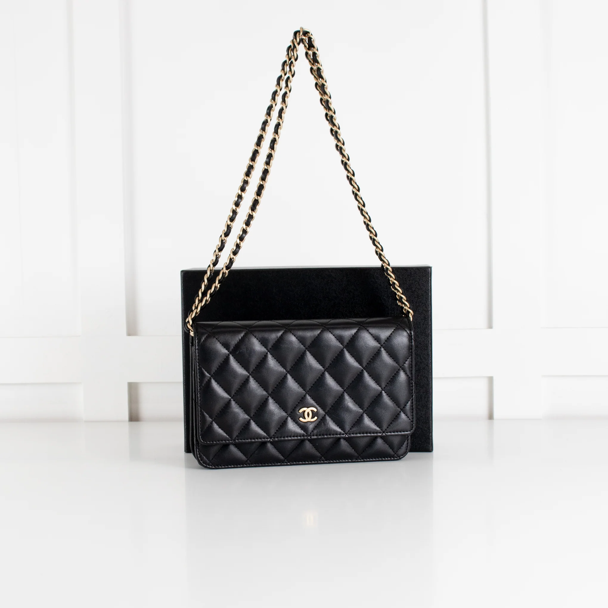 Chanel Black Lambskin Leather Wallet On Chain Bag - Image 4
