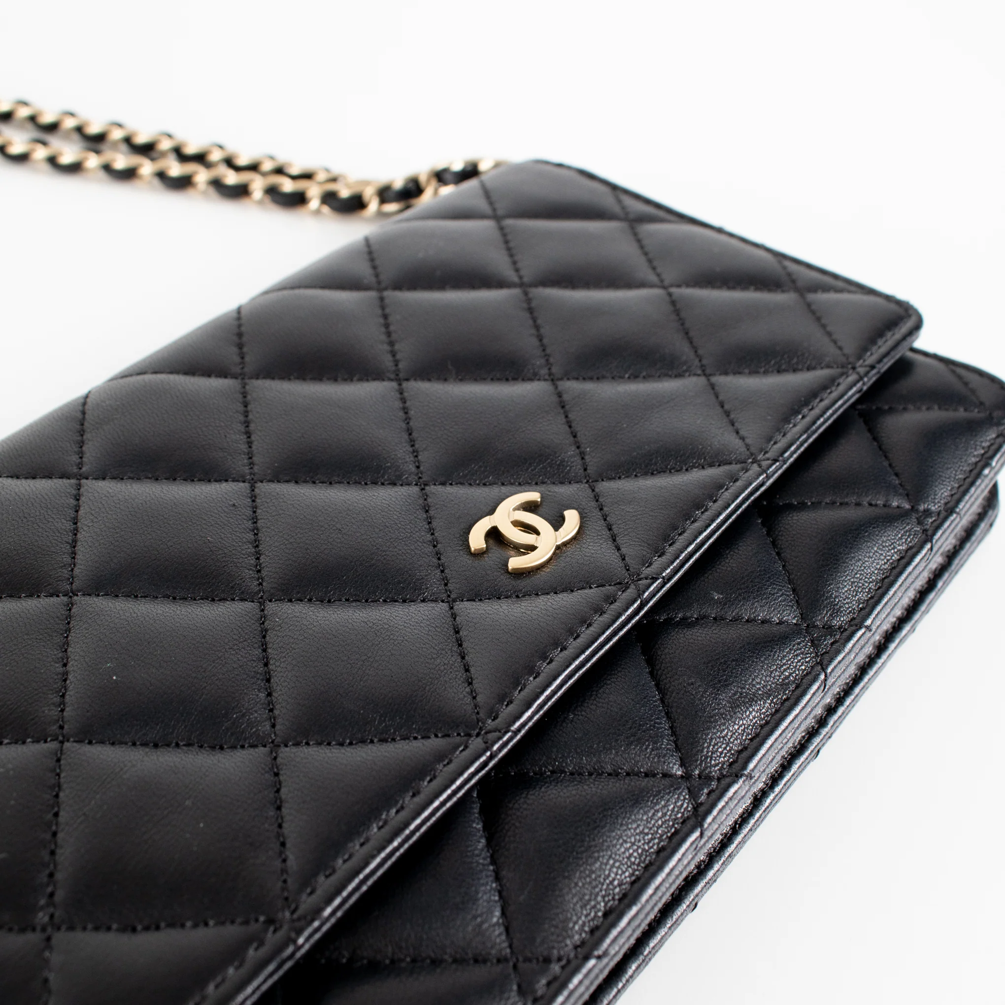 Chanel Black Lambskin Leather Wallet On Chain Bag - Image 9