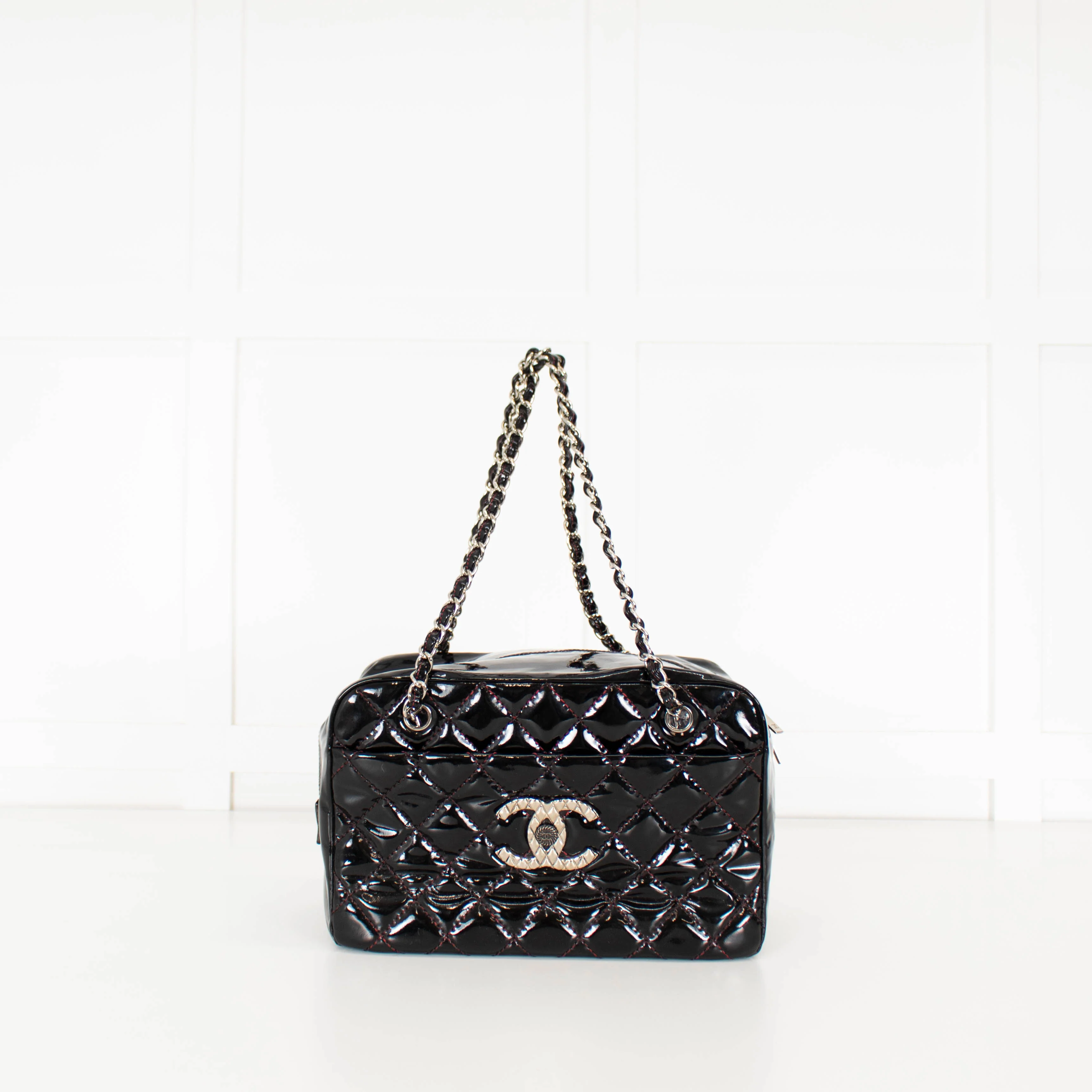 Chanel Black Patent Shopper with Red Stitching
