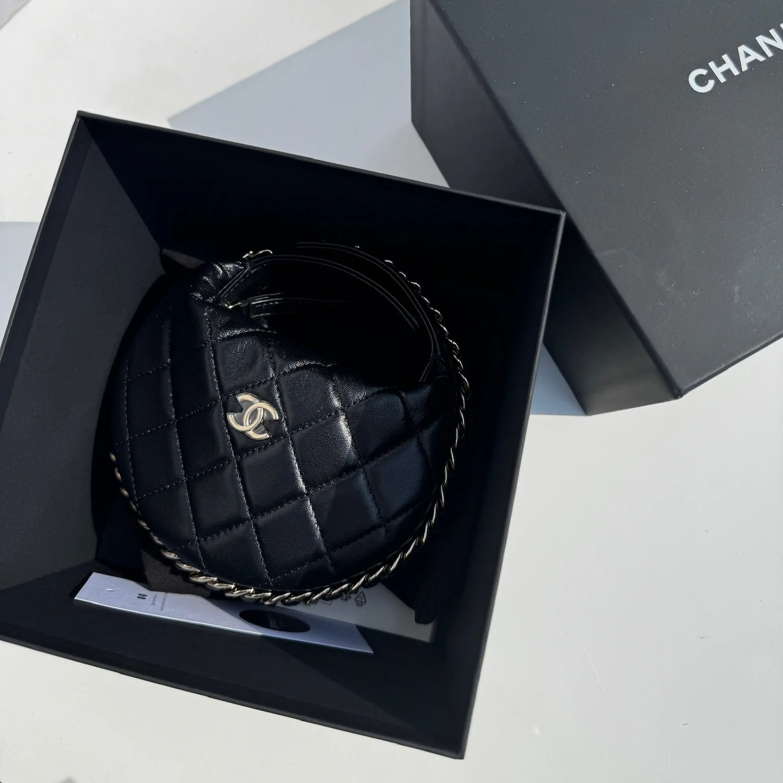 Chanel Black Quilted Mini Hoop Bag - Image 3