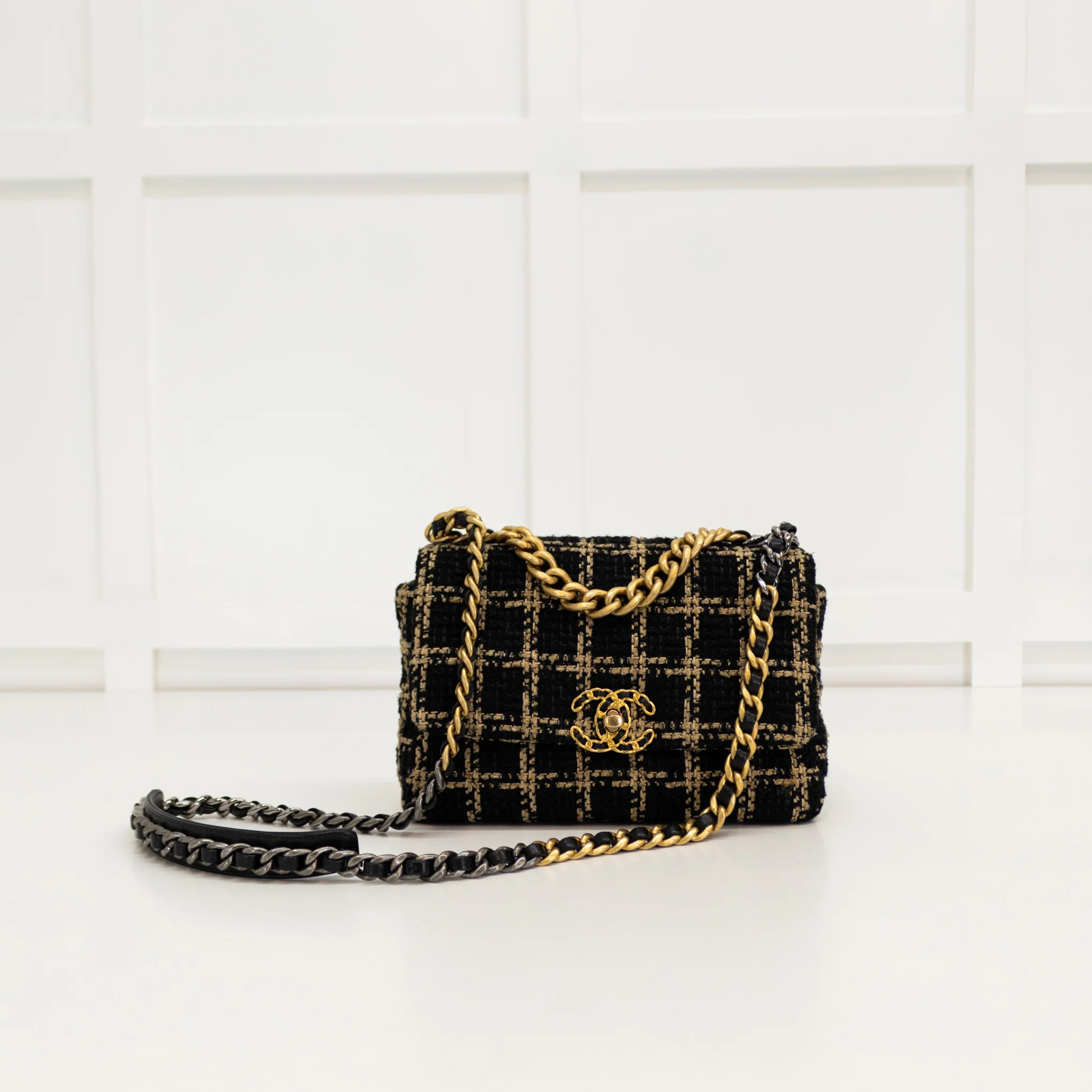 Chanel Black Quilted Tweed Medium 19 Flap Bag