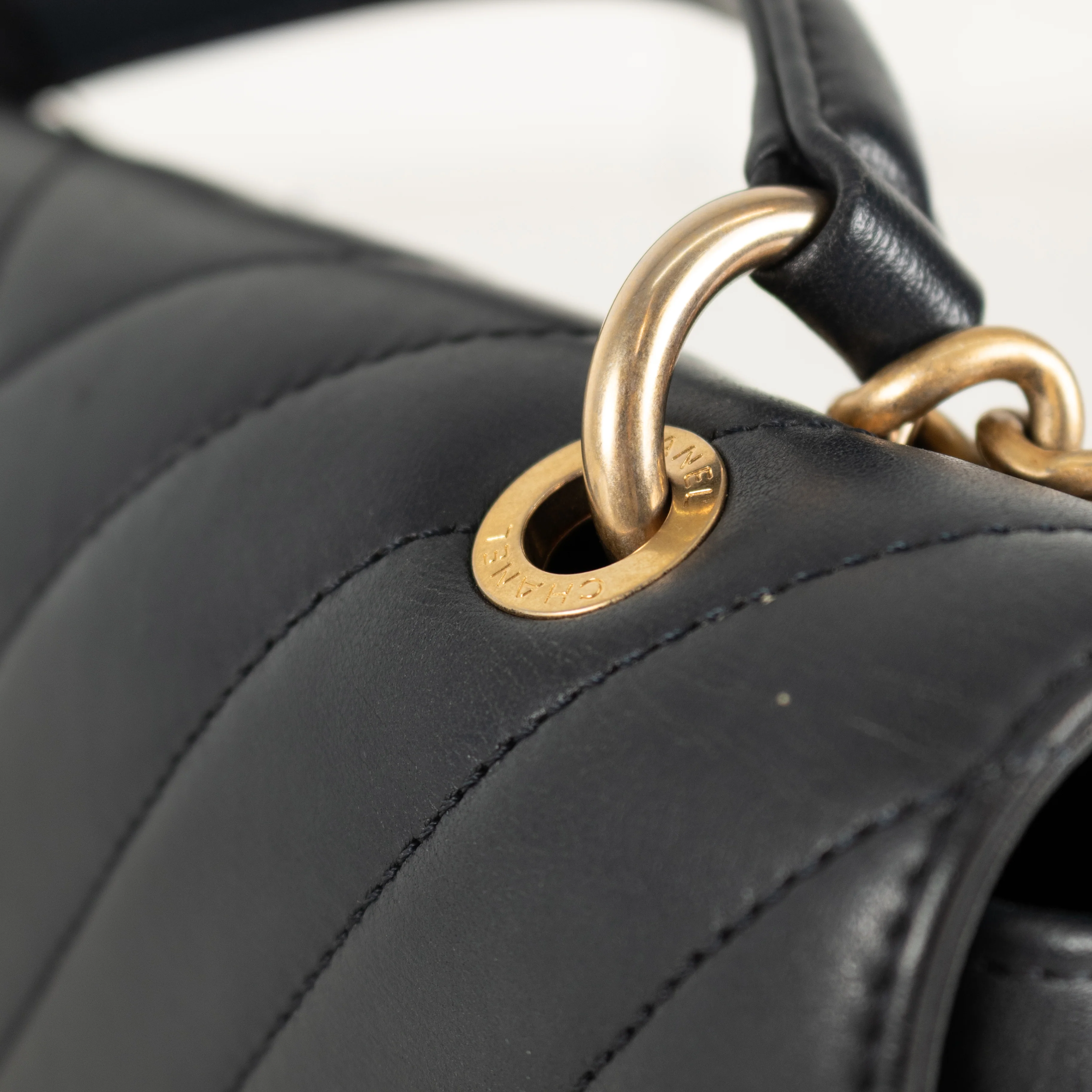 Chanel Navy Lambskin Chevron Top Handle Flap Bag - Image 15