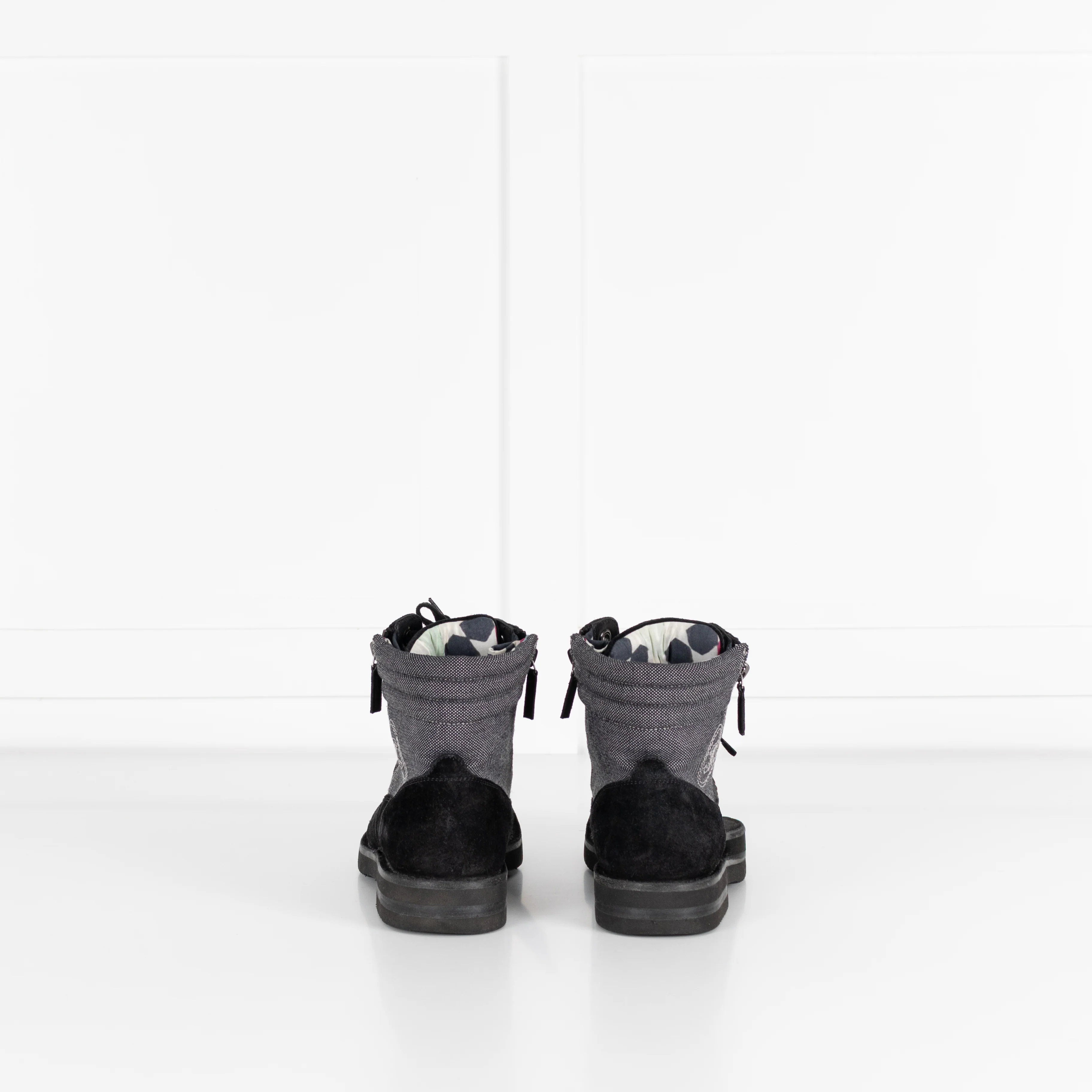 Chanel Black Suede And Canvas Lace Up Ankle Boots - Image 4