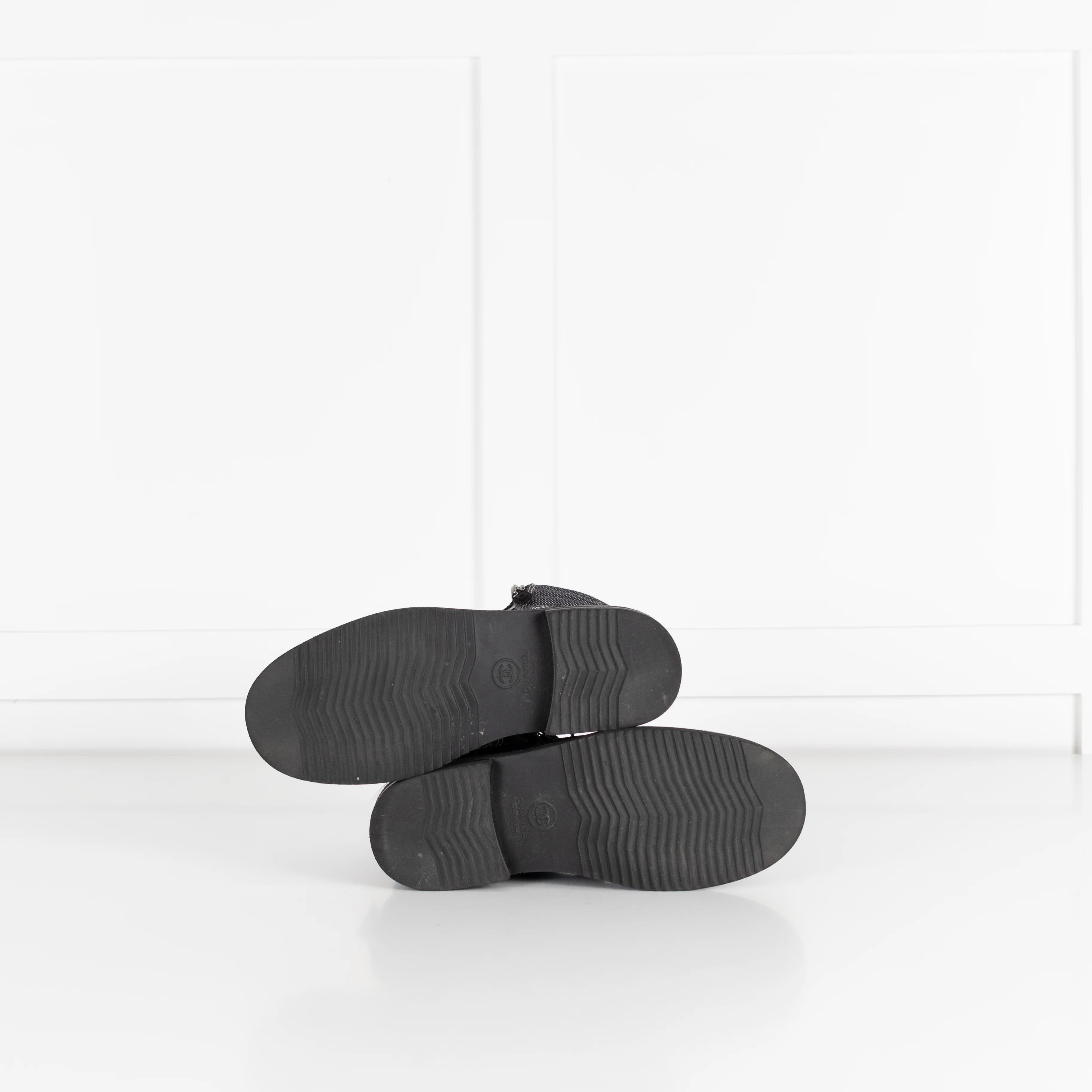 Chanel Black Suede And Canvas Lace Up Ankle Boots - Image 7