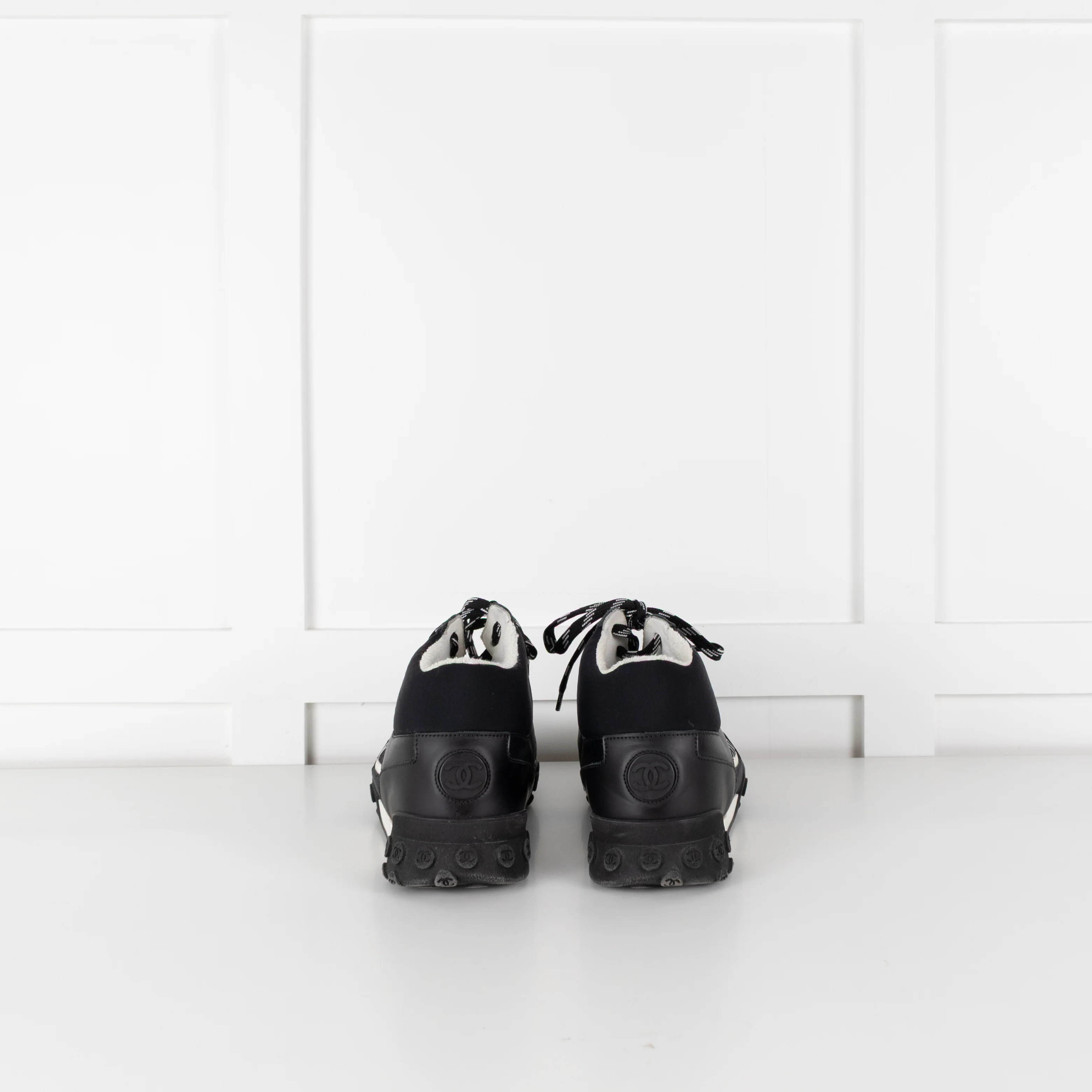 Chanel Black White Trim Interlocking CC Mesh Trainers - Image 4