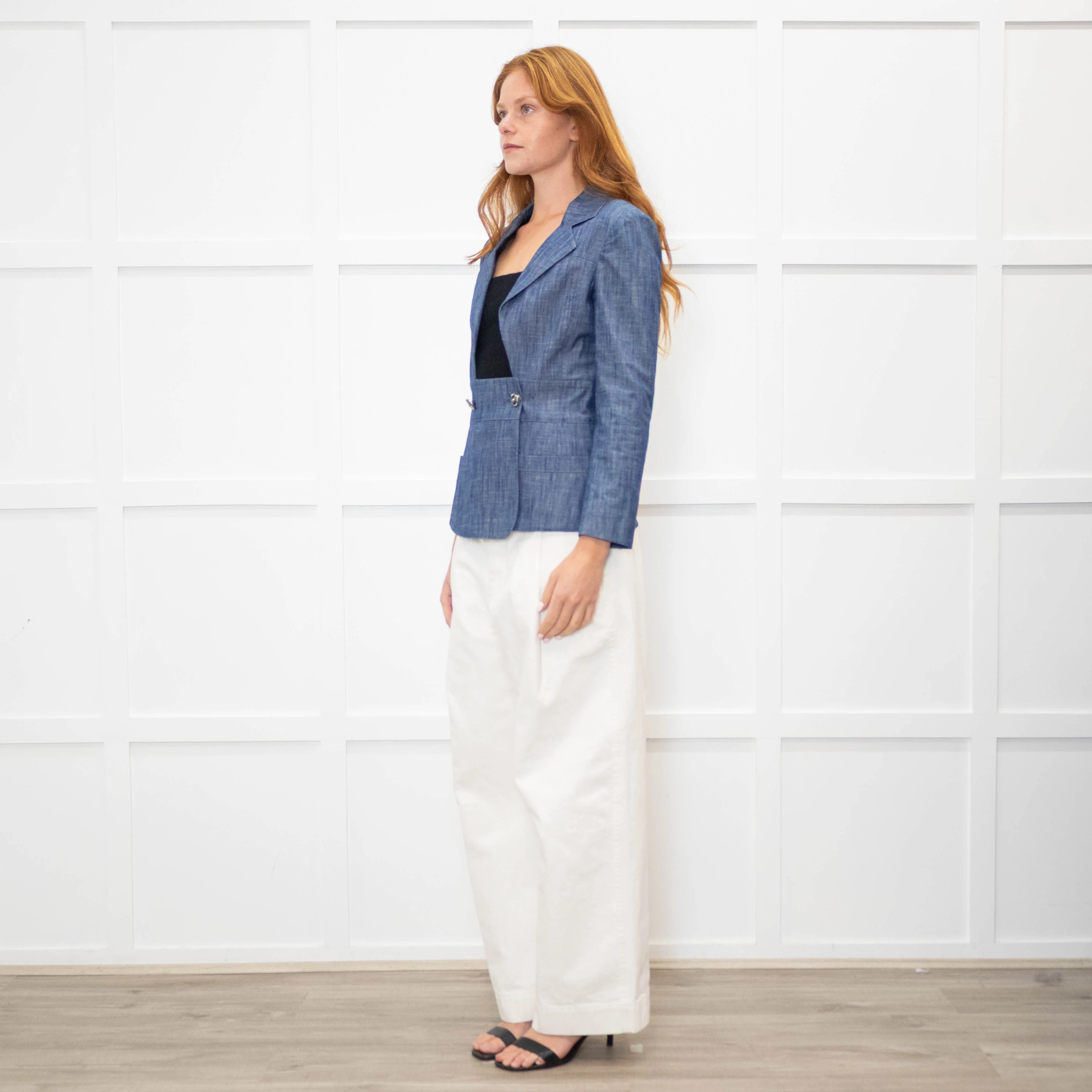 Chanel Blue Cotton Wrap CC Jacket - Image 3