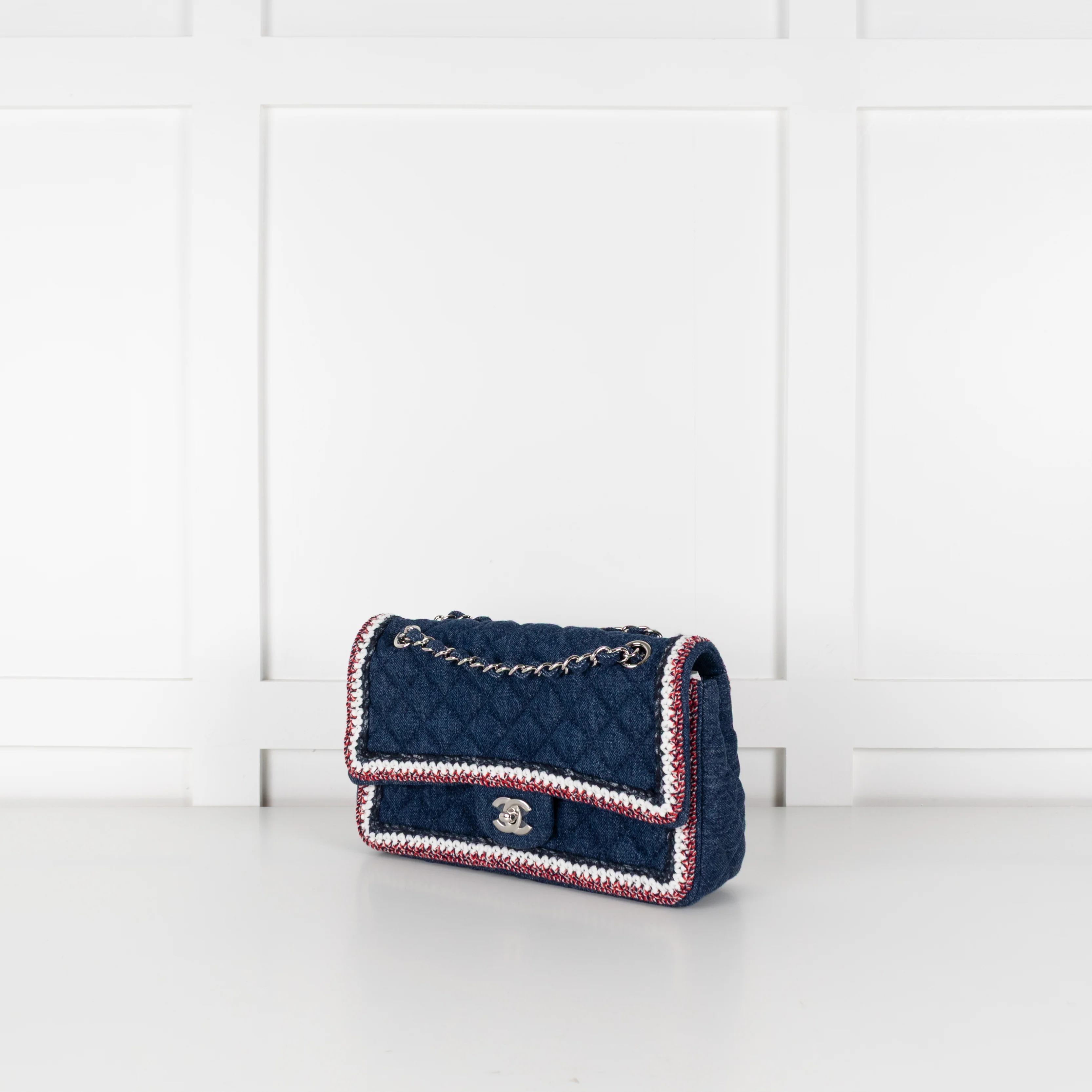 Chanel Blue Denim Quilted Classic Single Flap Bag - Image 3