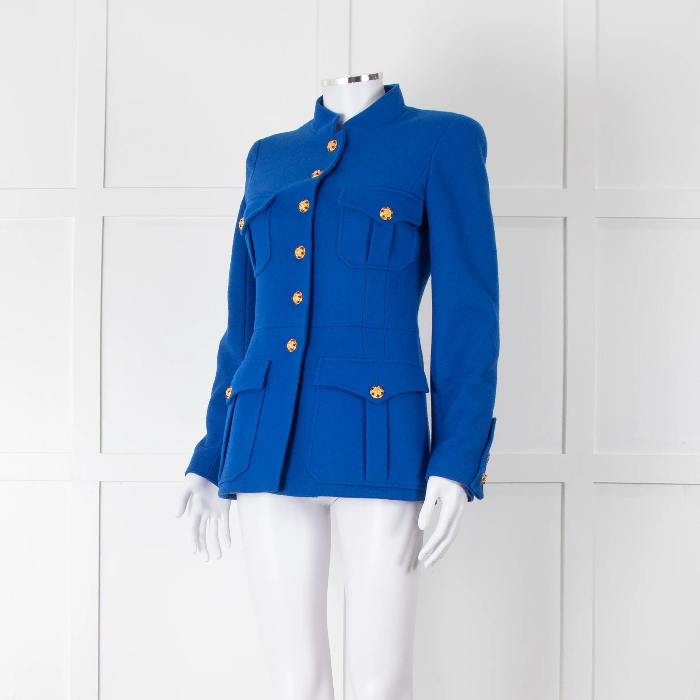 Chanel Blue Vintage Gold CC Button Tailored Jacket - Image 8