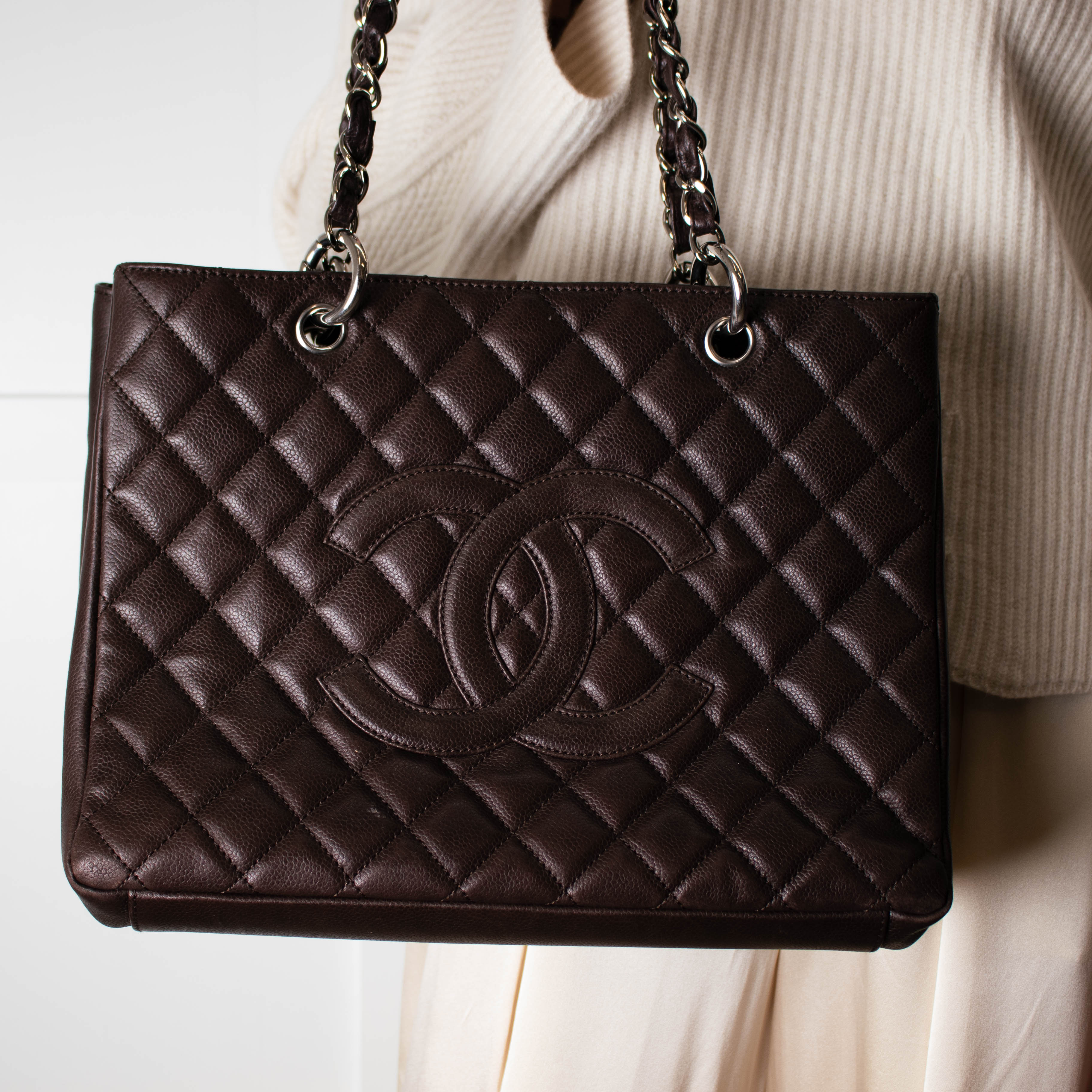 Chanel Brown Caviar Leather Grand Shopping Tote - Image 9