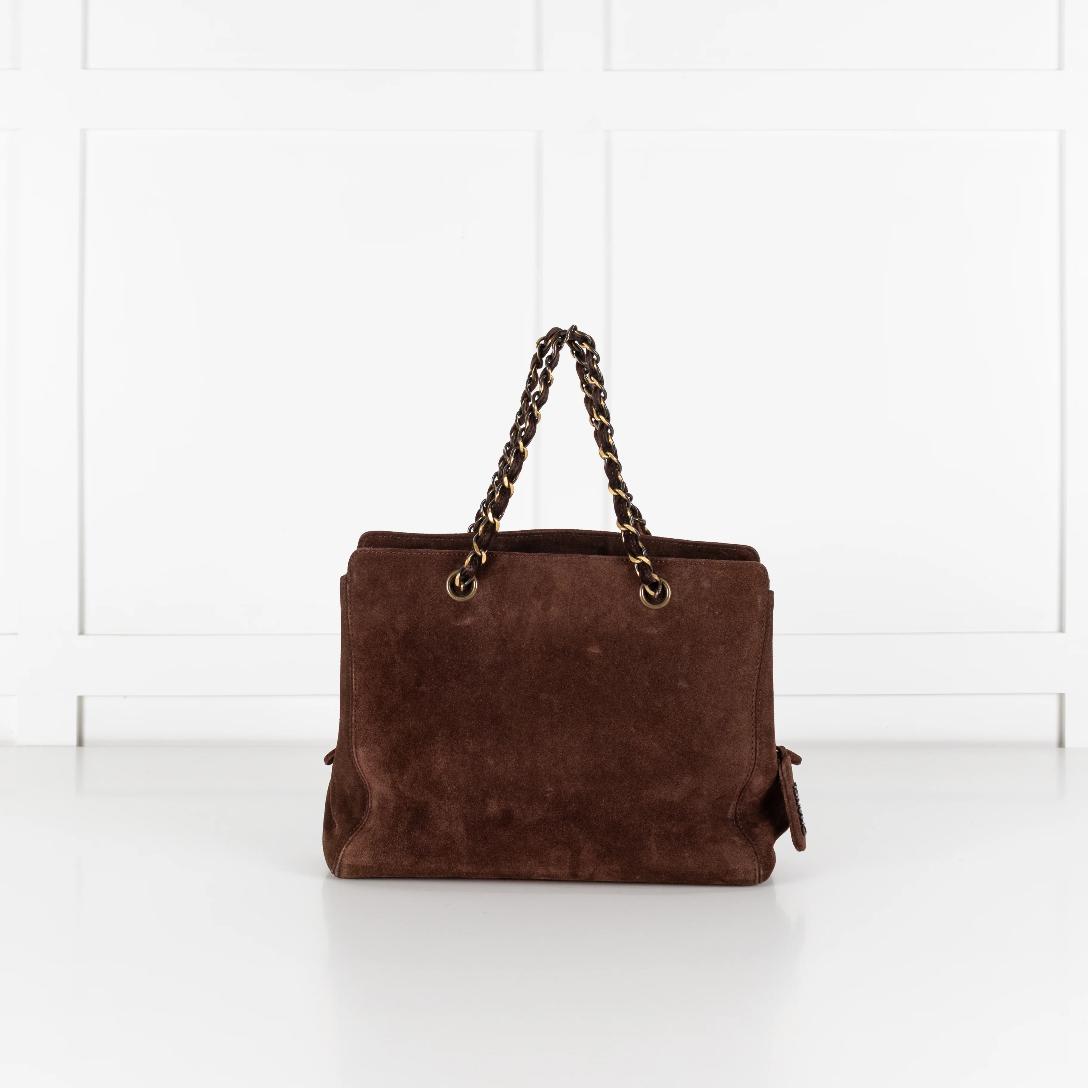 Chanel Brown Suede Chain Strap Logo Tote - Image 7