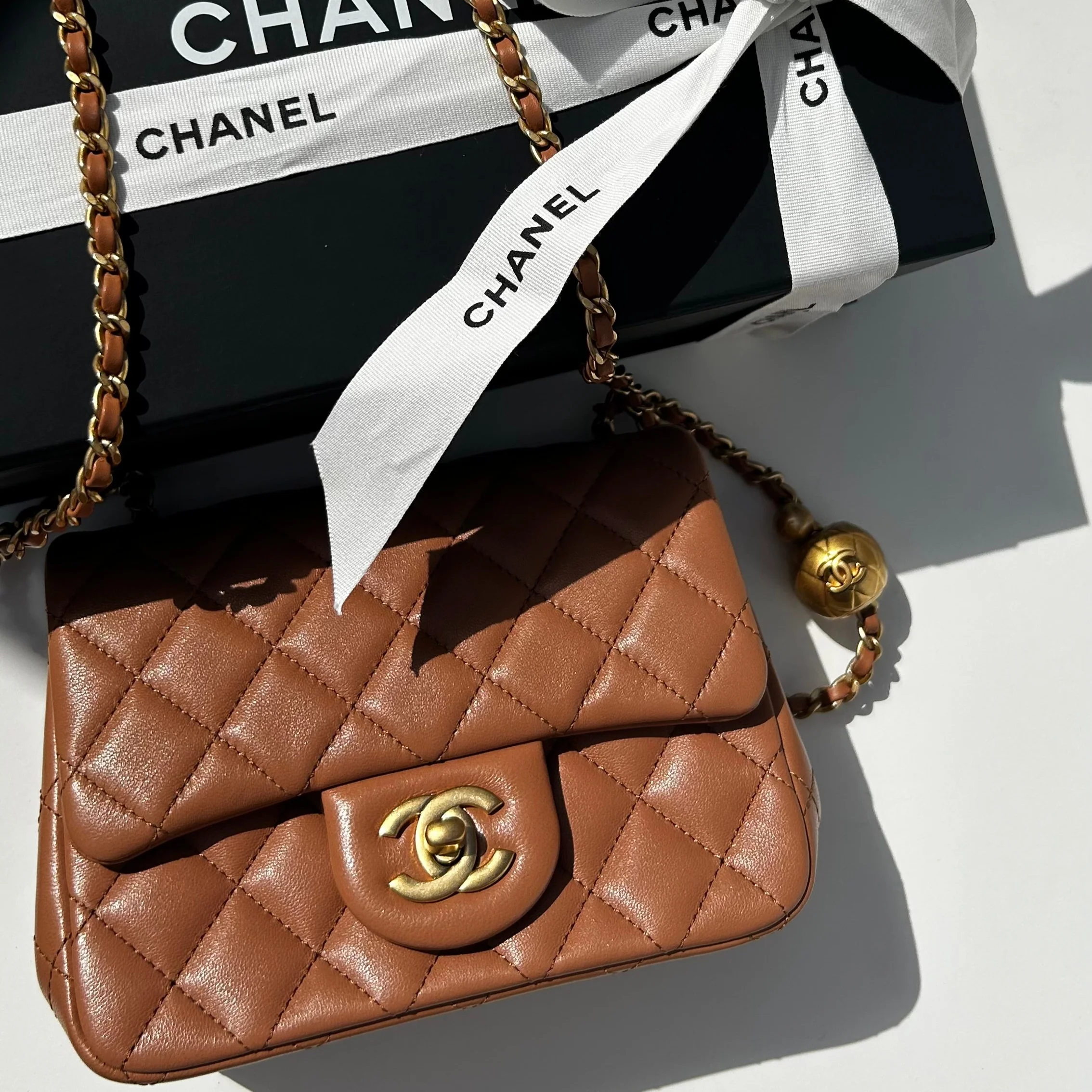 Chanel Caramel Pearl Crush Mini Square Flap Bag - Image 2