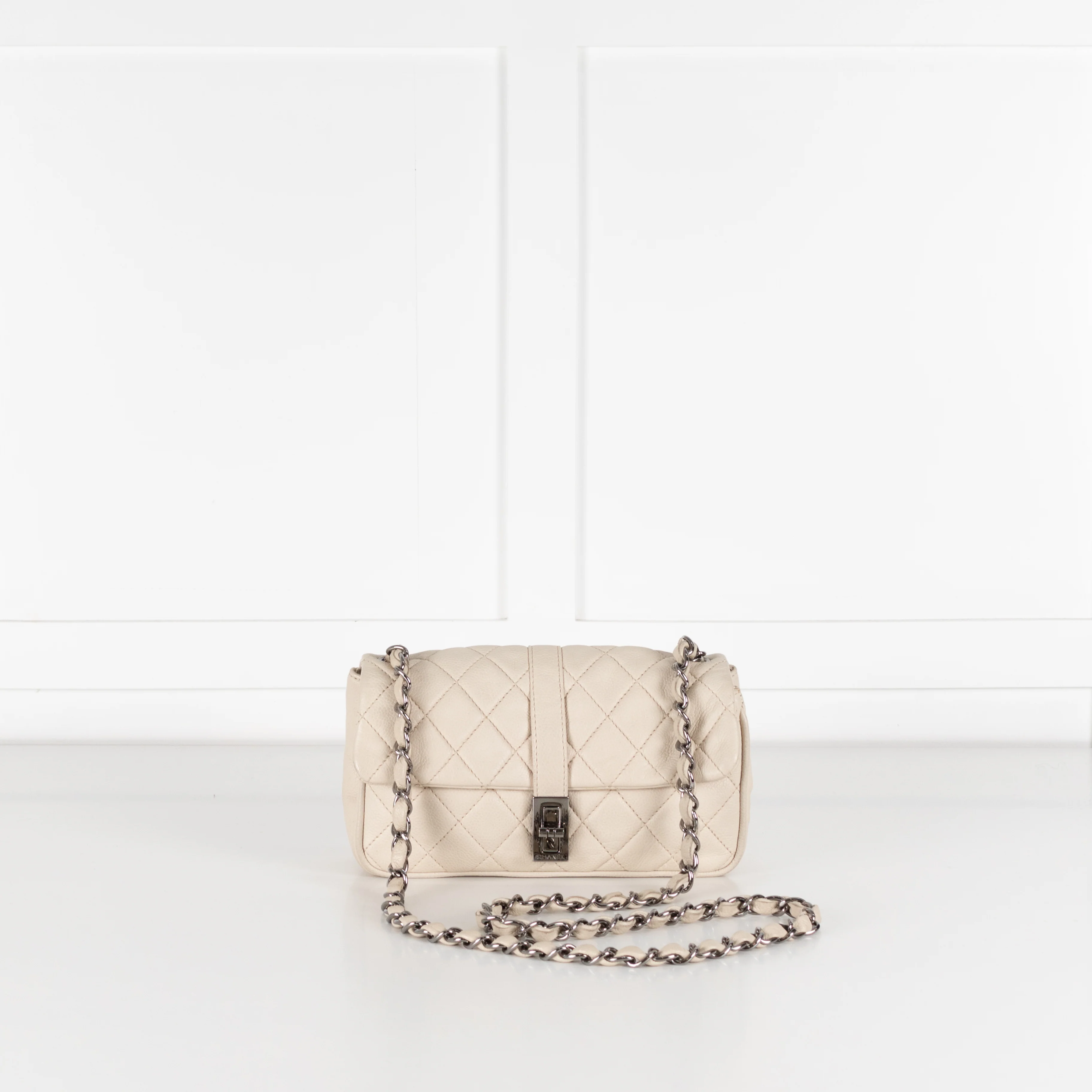 Chanel Cream Caviar Leather Vintage Mademoiselle Flap Bag