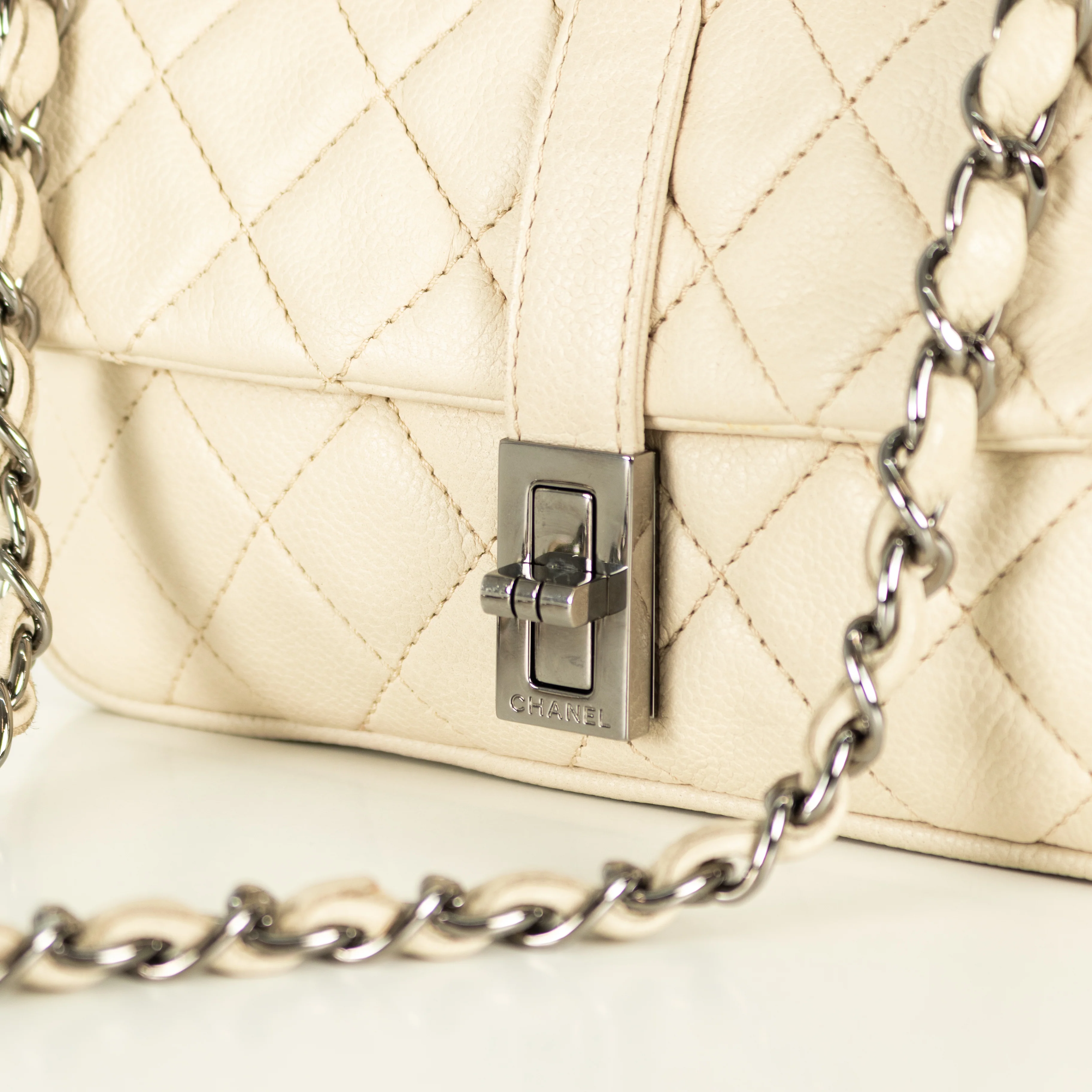 Chanel Cream Caviar Leather Vintage Mademoiselle Flap Bag - Image 12