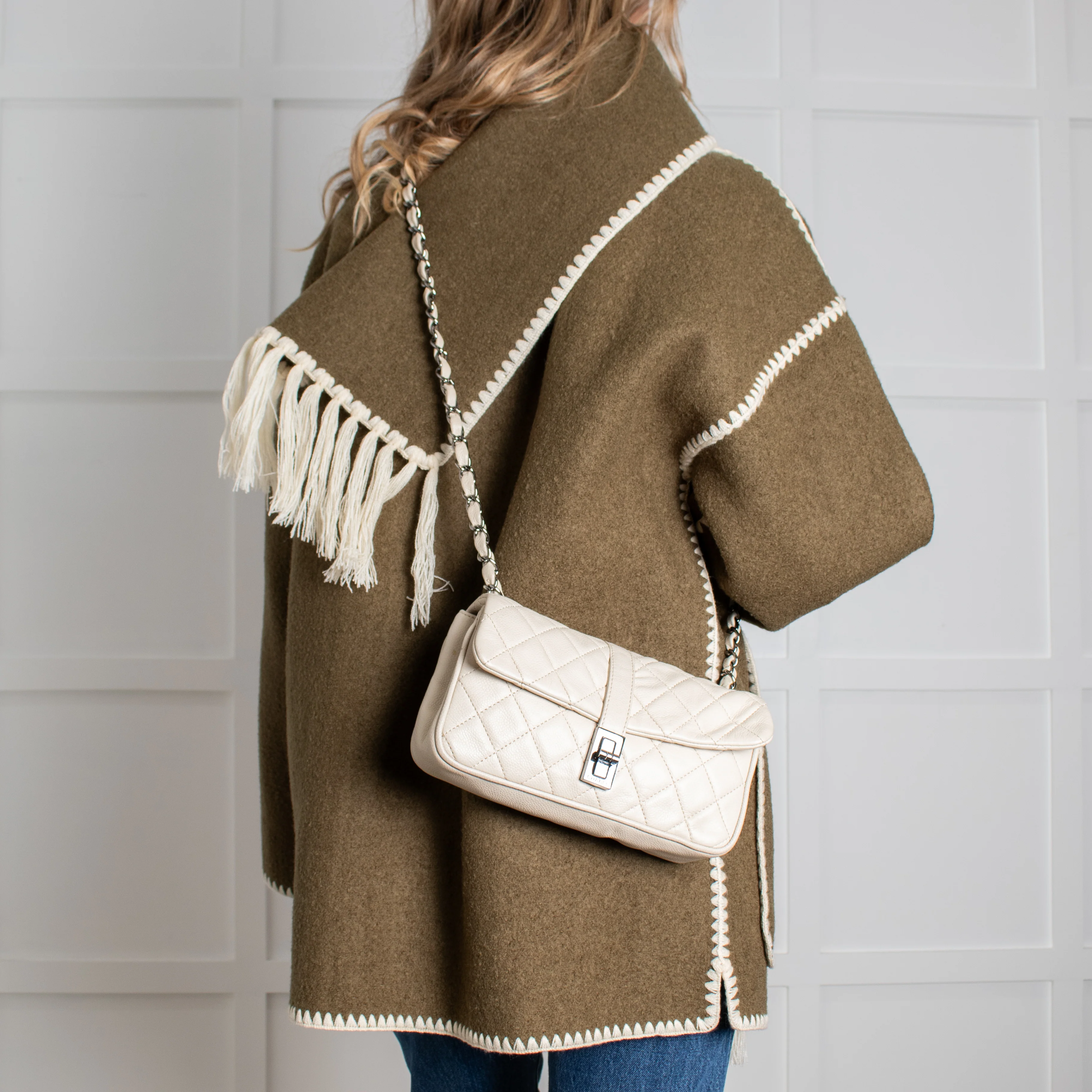 Chanel Cream Caviar Leather Vintage Mademoiselle Flap Bag - Image 6