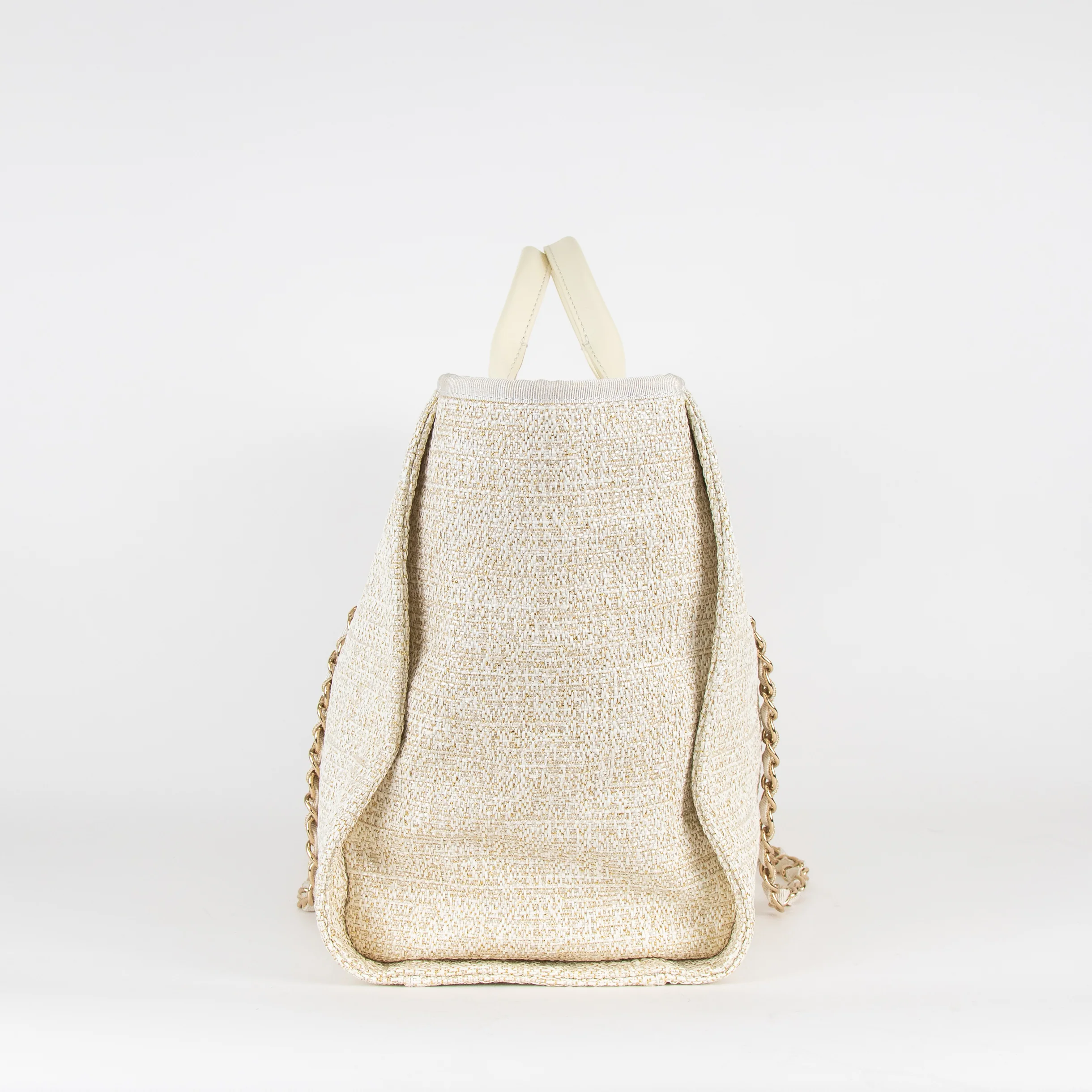 Chanel Cream Gold Deauville Tweed Medium Tote Bag - Image 6